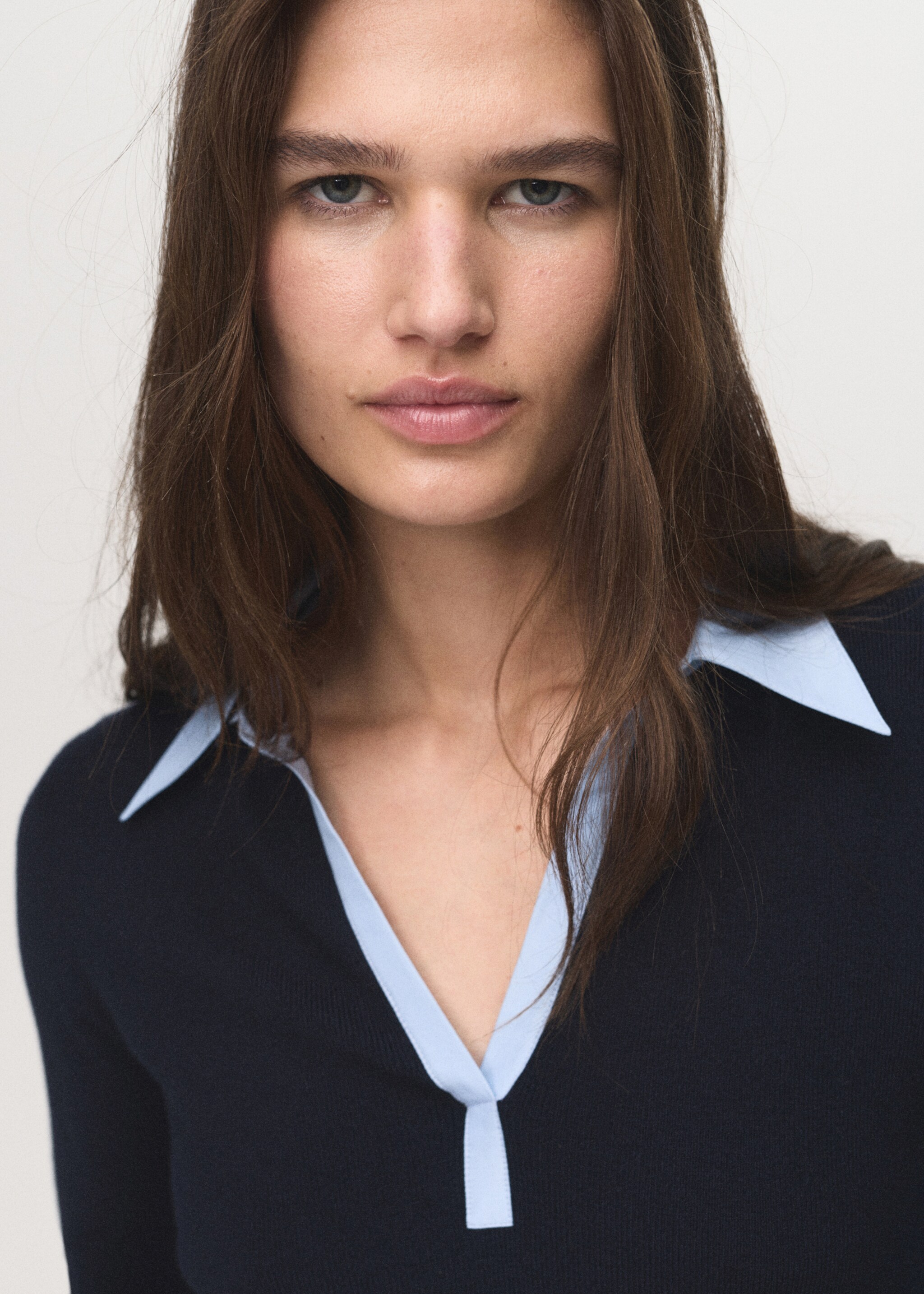 Combined shirt-collar sweater - Details of the article 1, Navy. Ref: 17005828-00.