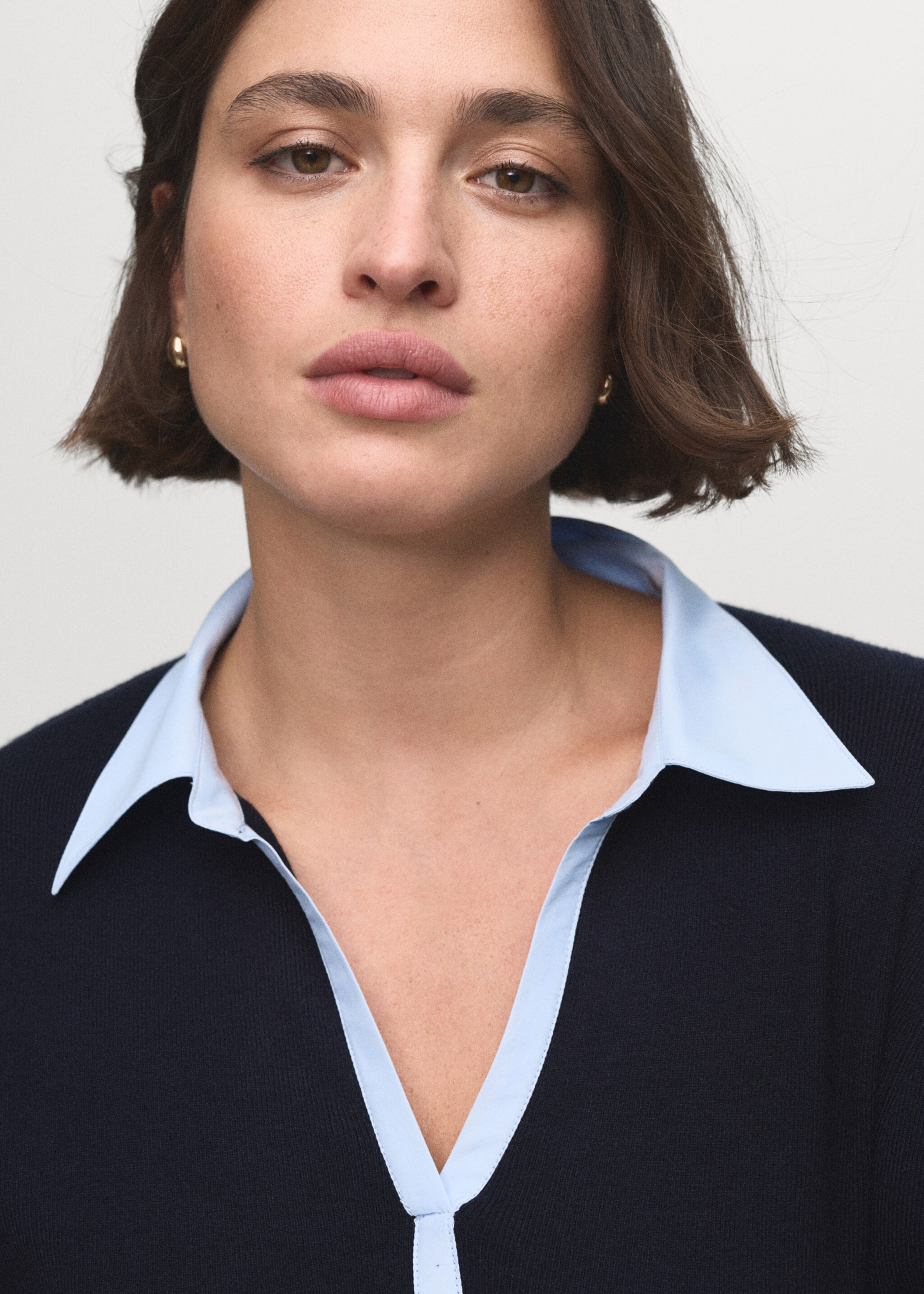 Combined shirt-collar sweater - Details of the article 4, Navy. Ref: 17005828-00.