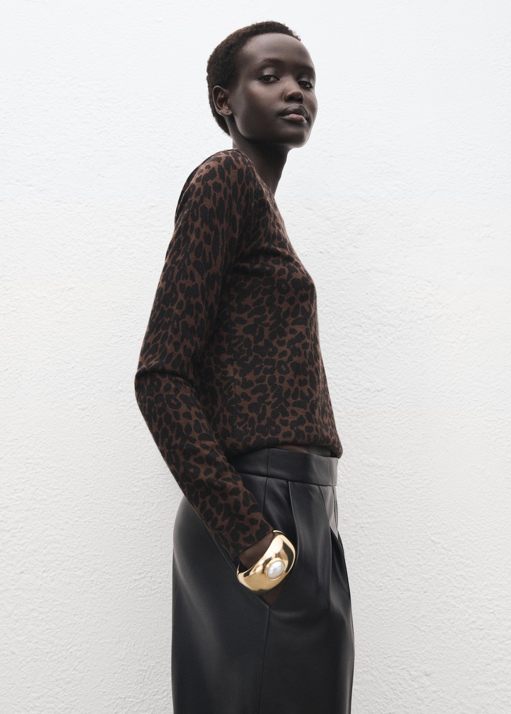 Mango Ribbed leopard-print sweater