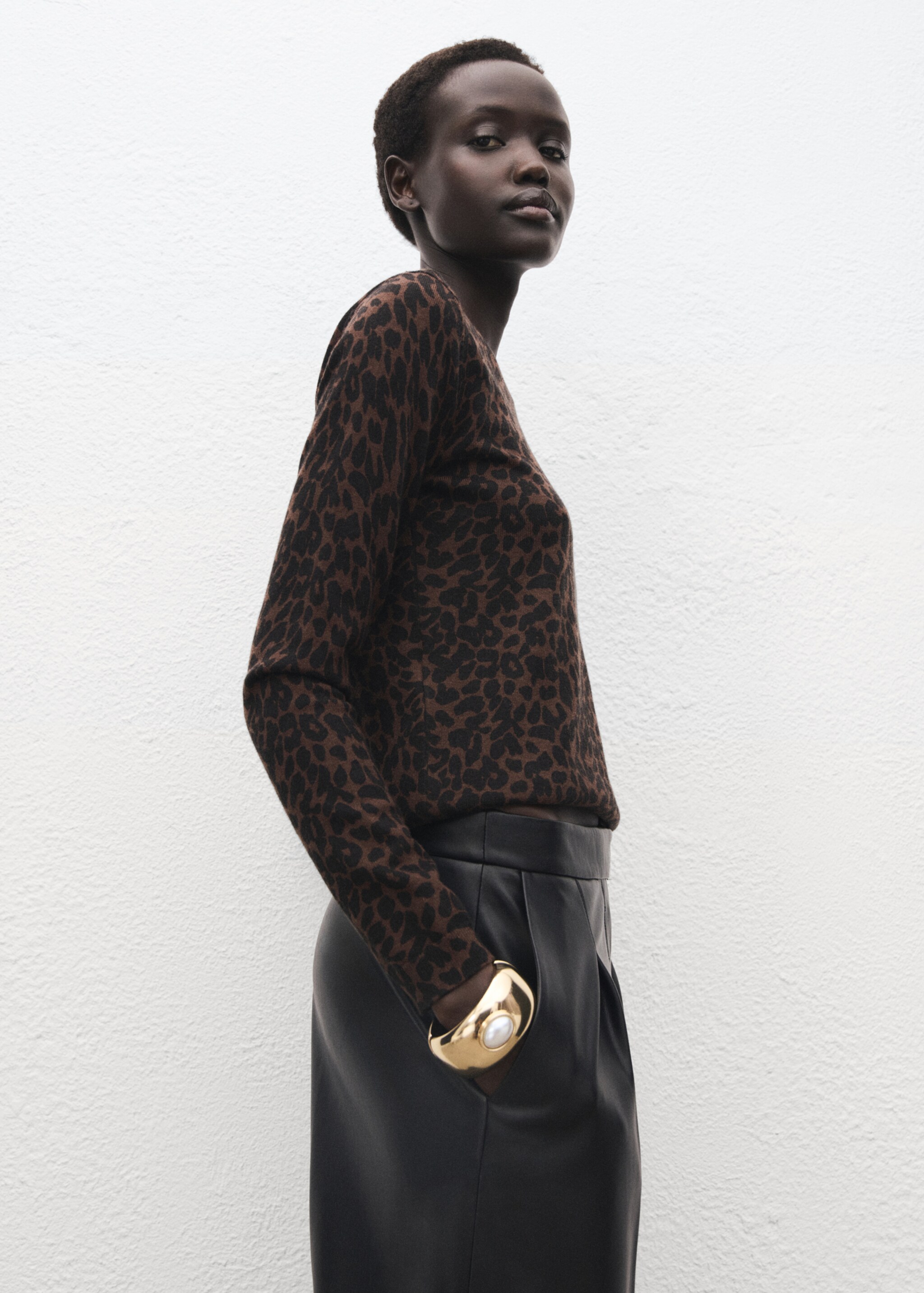 Ribbed leopard-print sweater - Medium plane, Chocolate. Ref: 17005832-00.