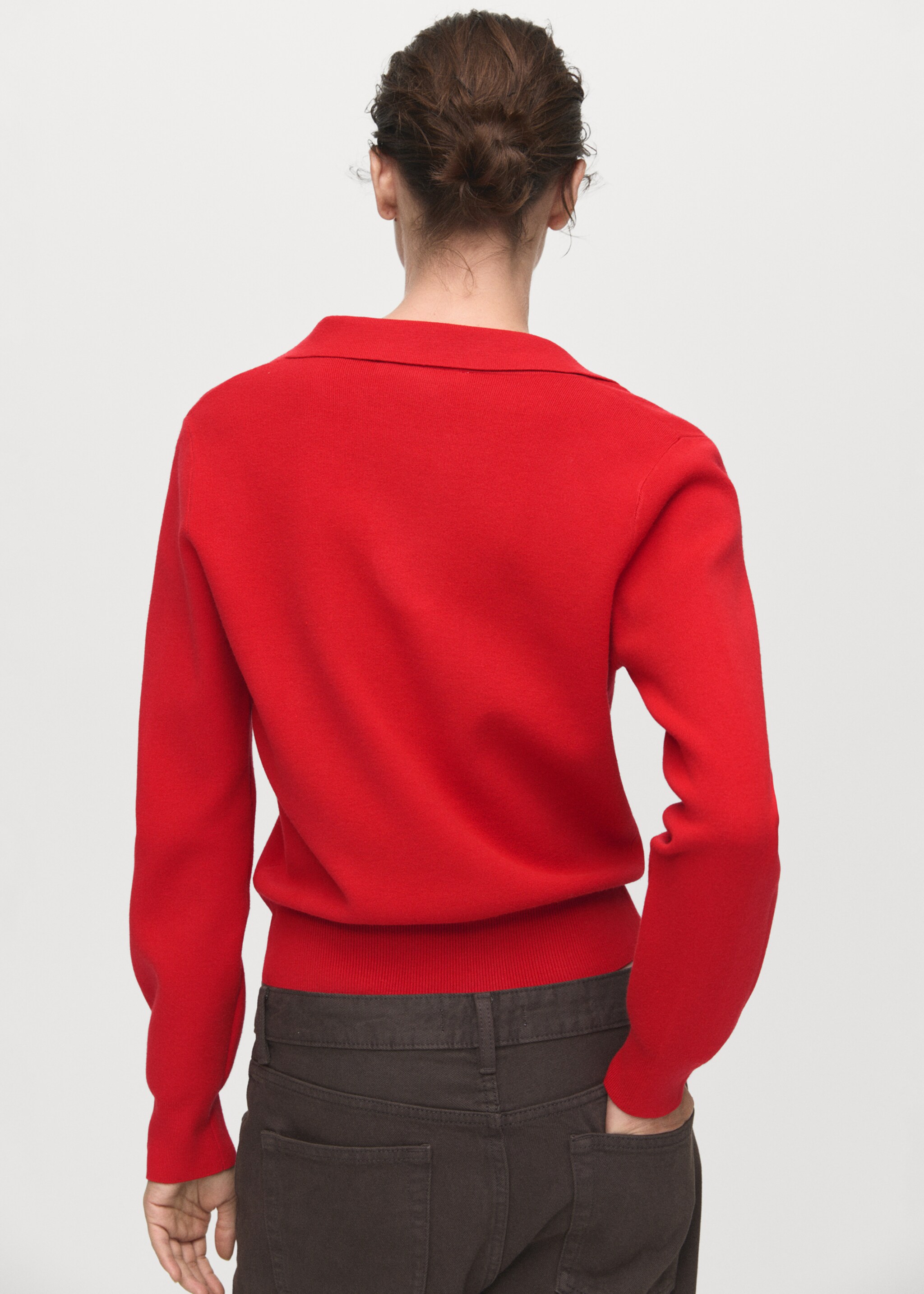 Fine-knit V-neck sweater - Reverse of the article, Red. Ref: 17005833-00.