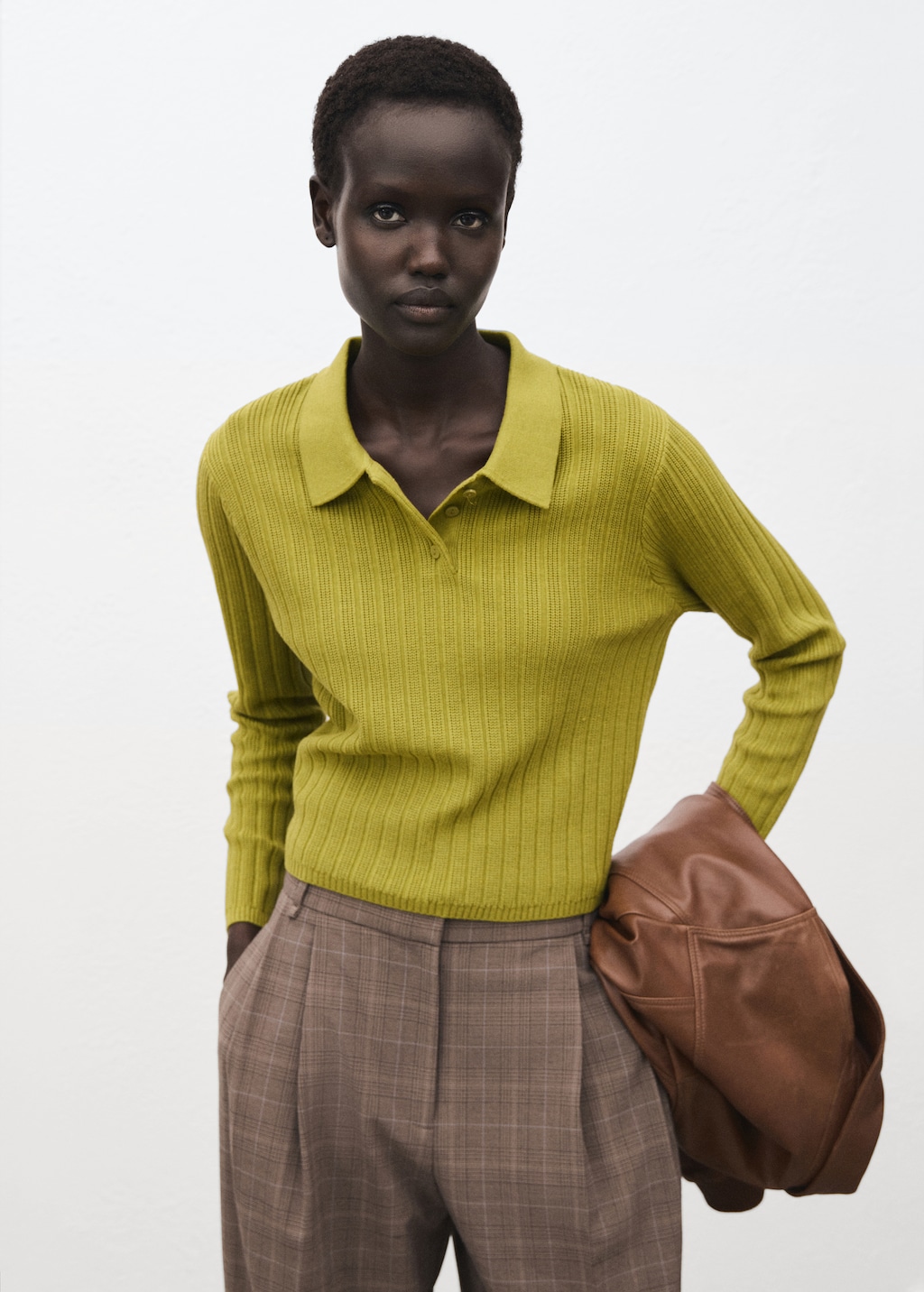 Polo-neck ribbed sweater