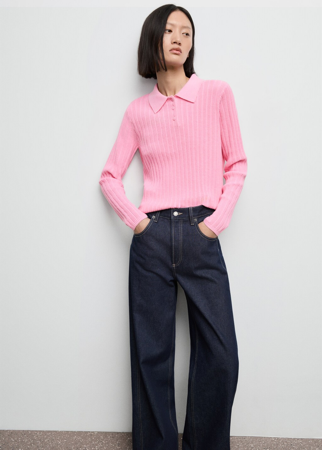 Polo-neck ribbed sweater