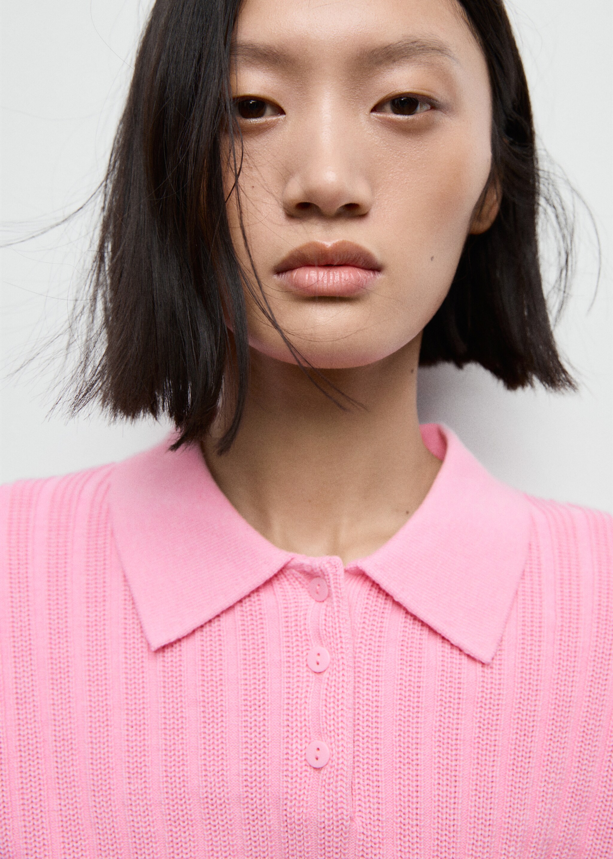 Polo-neck ribbed sweater - Details of the article 1, Pink. Ref: 17005834-00.