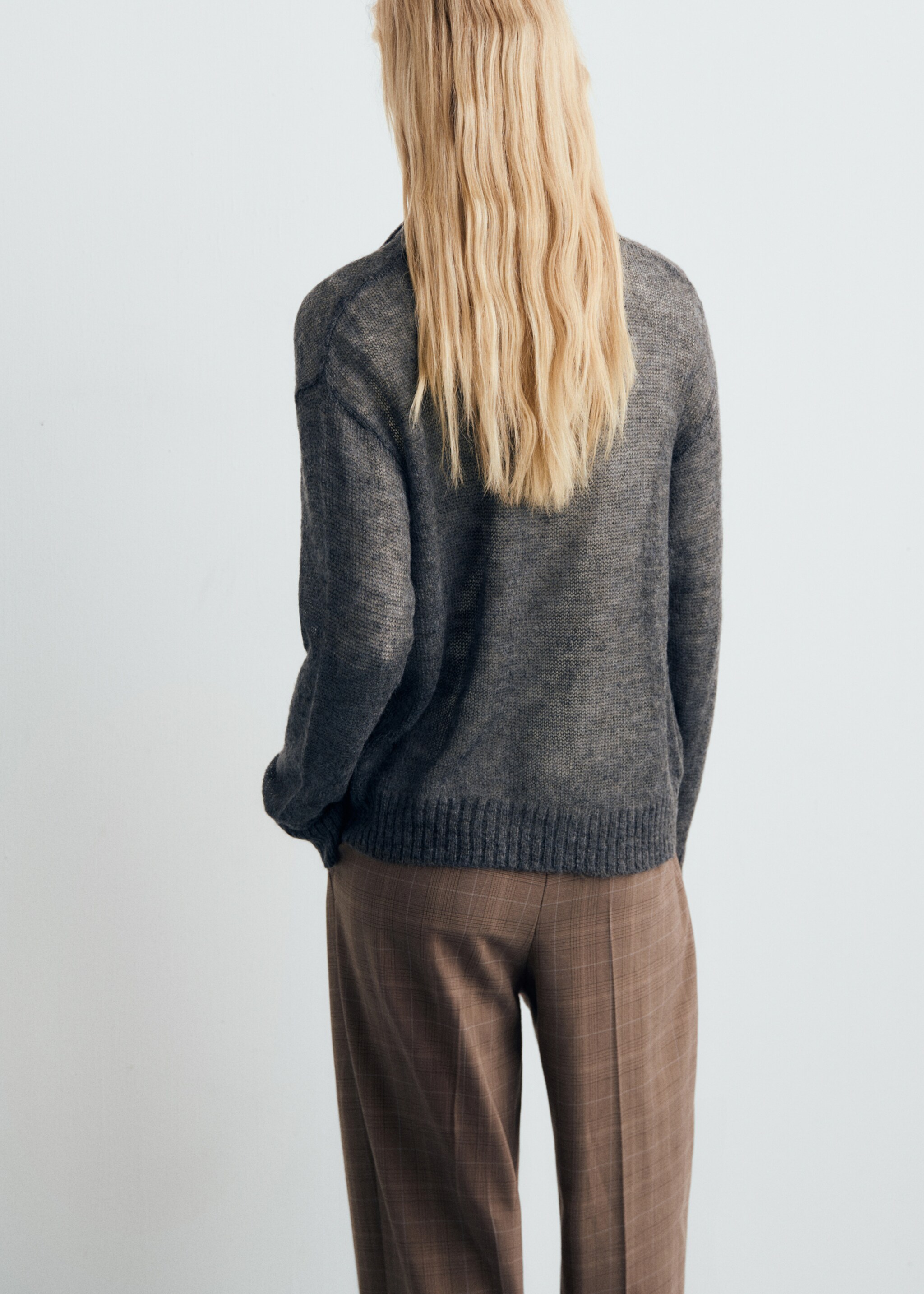 Semi-transparent polo-neck sweater - Reverse of the article, Grey. Ref: 17005838-00.