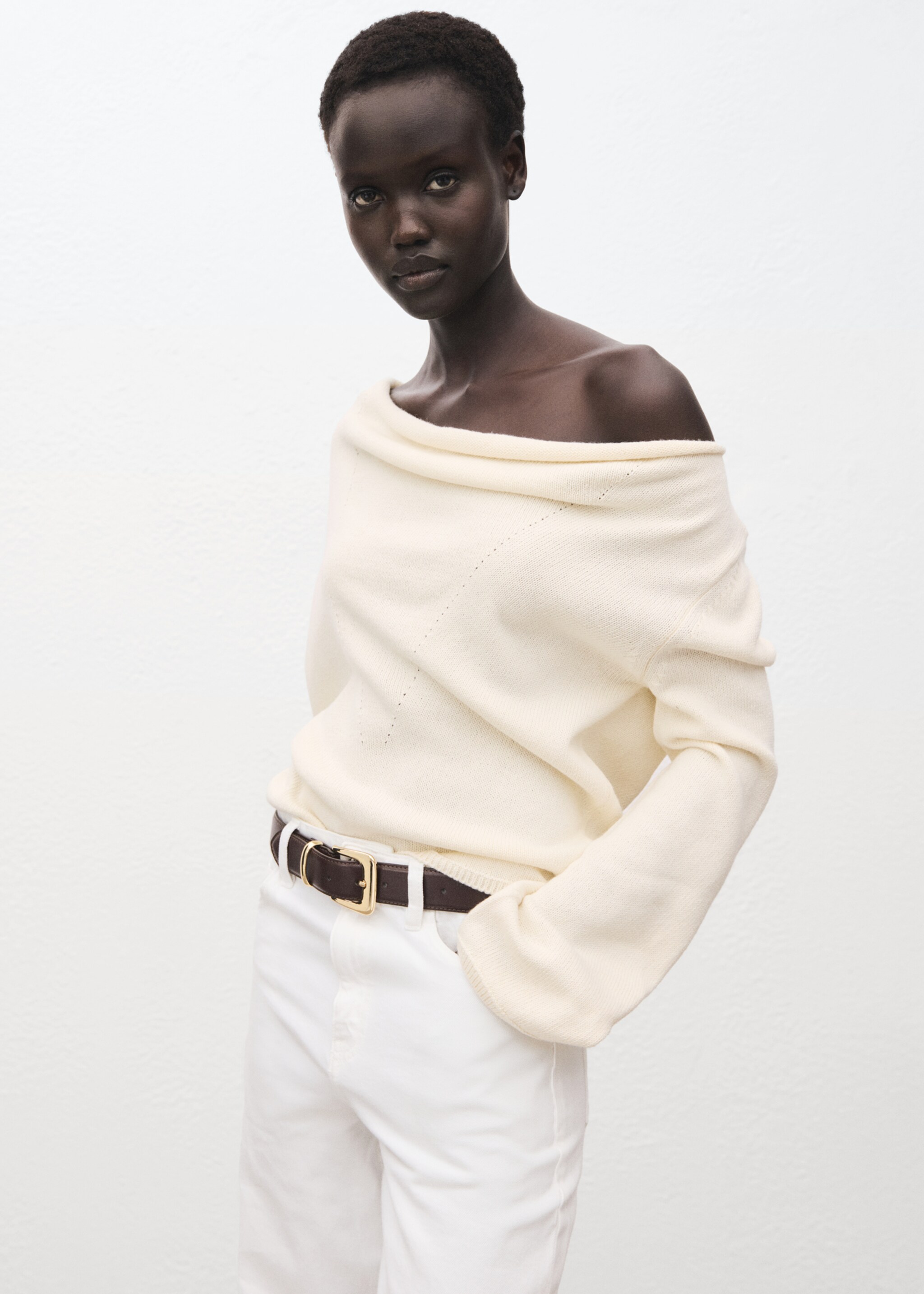 Cowl neck sweater - Medium plane, Ecru. Ref: 17005841-00.