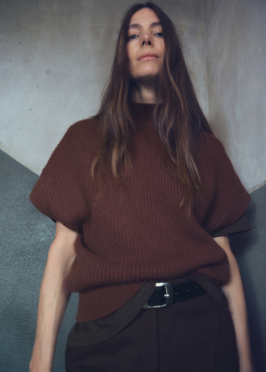 Perkins-neck short-sleeved sweater