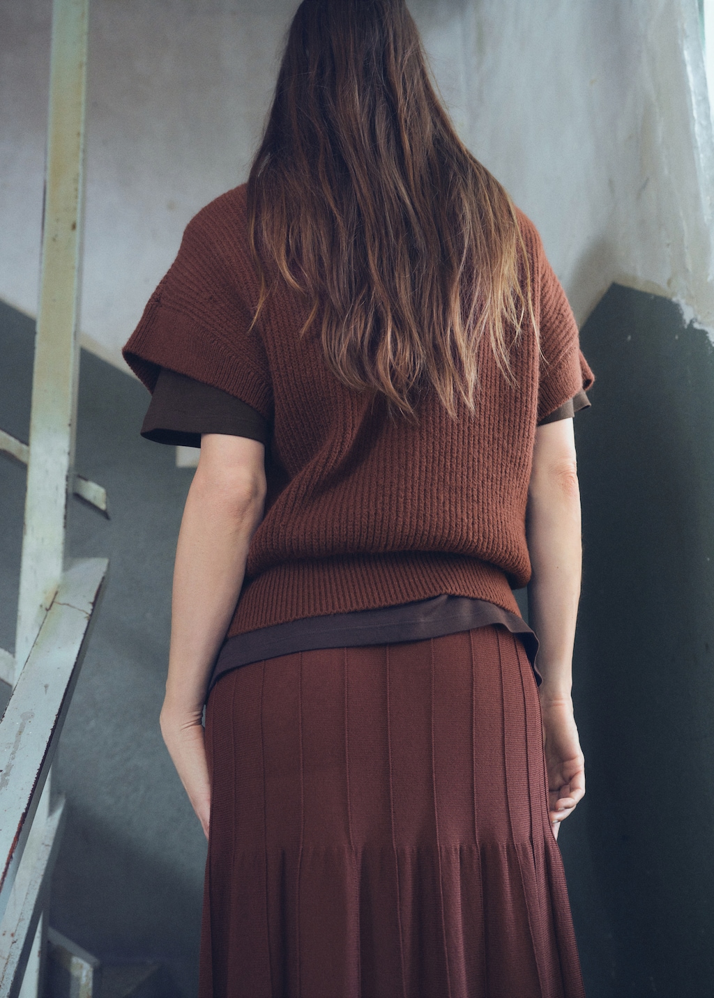 Perkins-neck short-sleeved sweater