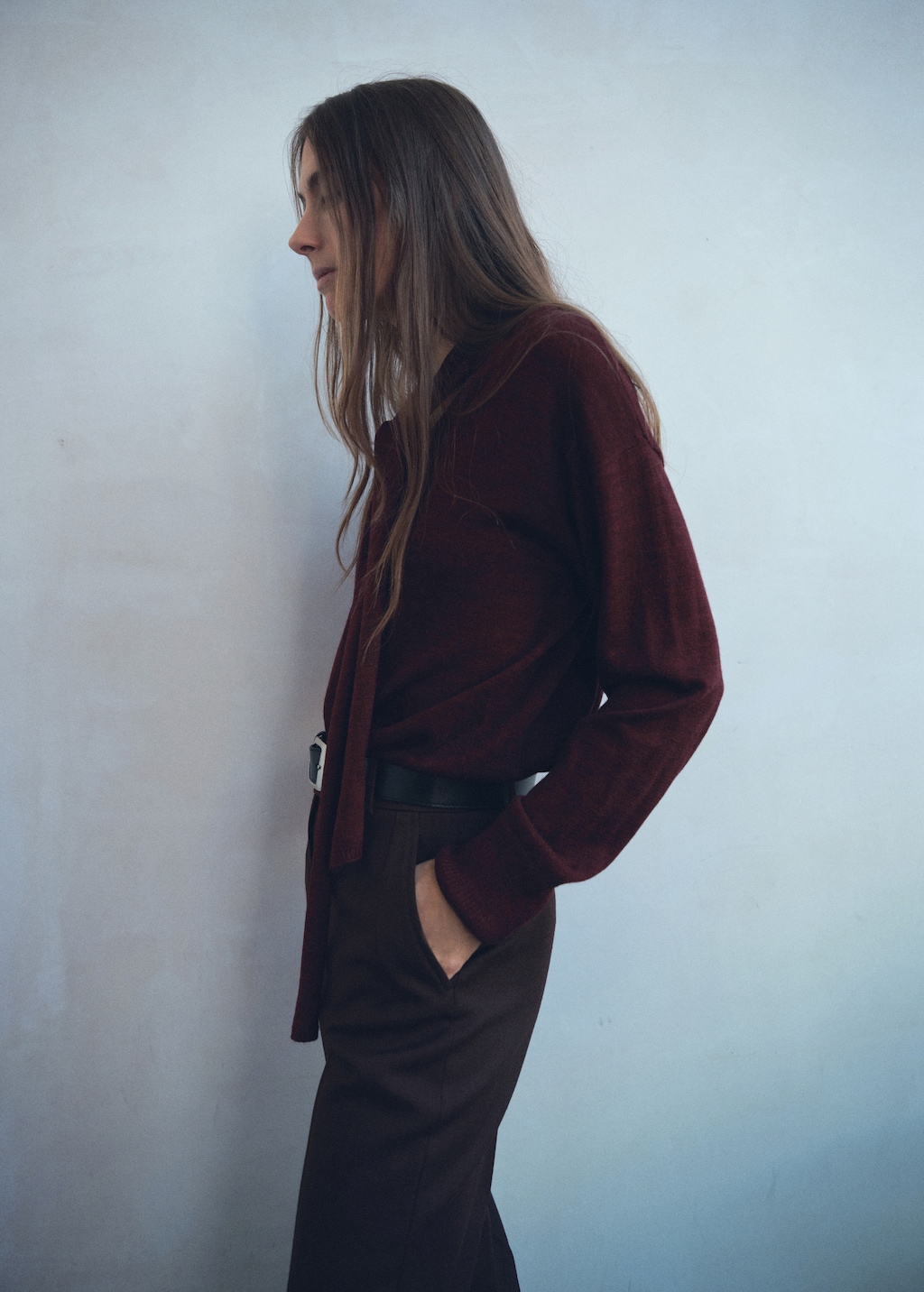 Mango V-neck sweater with scarf