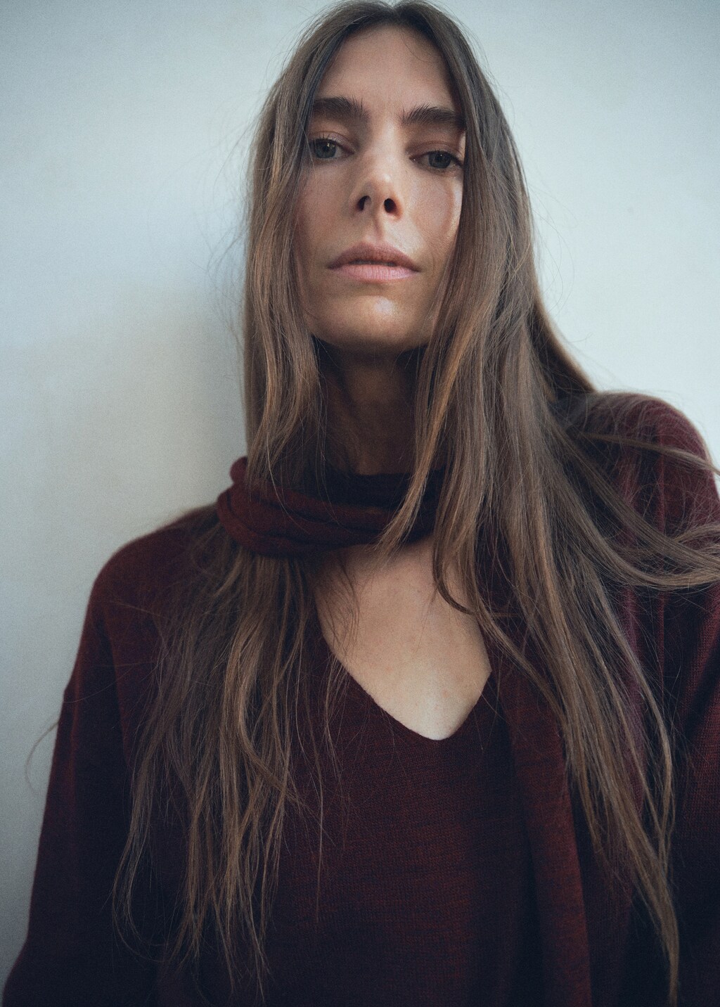 Mango V-neck sweater with scarf