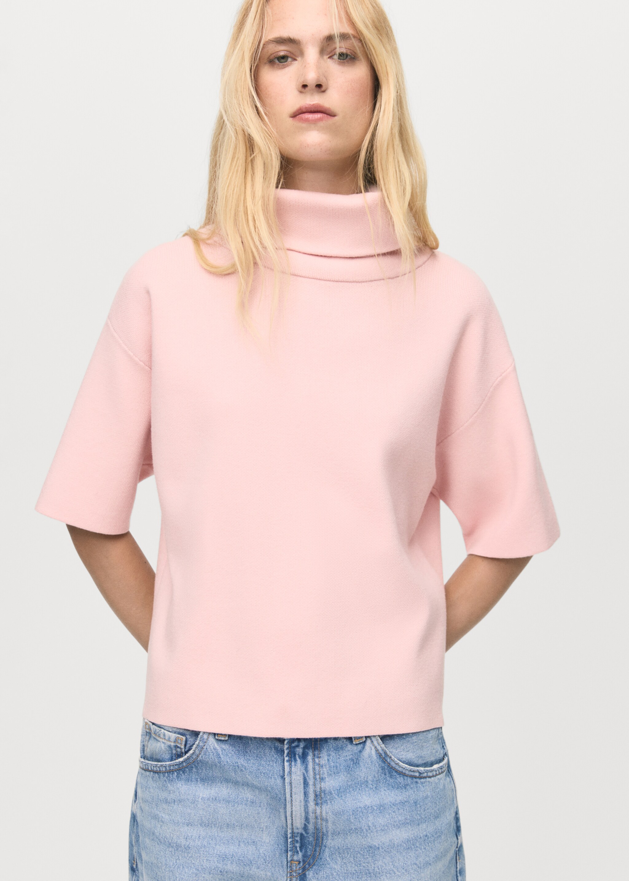 Short-sleeved turtleneck sweater - Medium plane, Pink. Ref: 17005852-00.