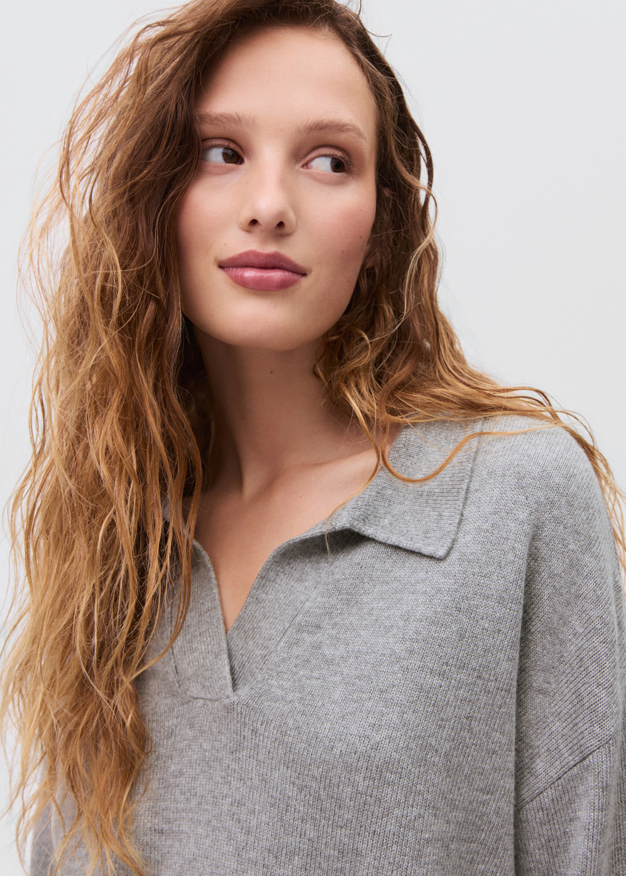 Knitted polo-neck sweater - Details of the article 1, Light Heather Grey. Ref: 17005856-00.