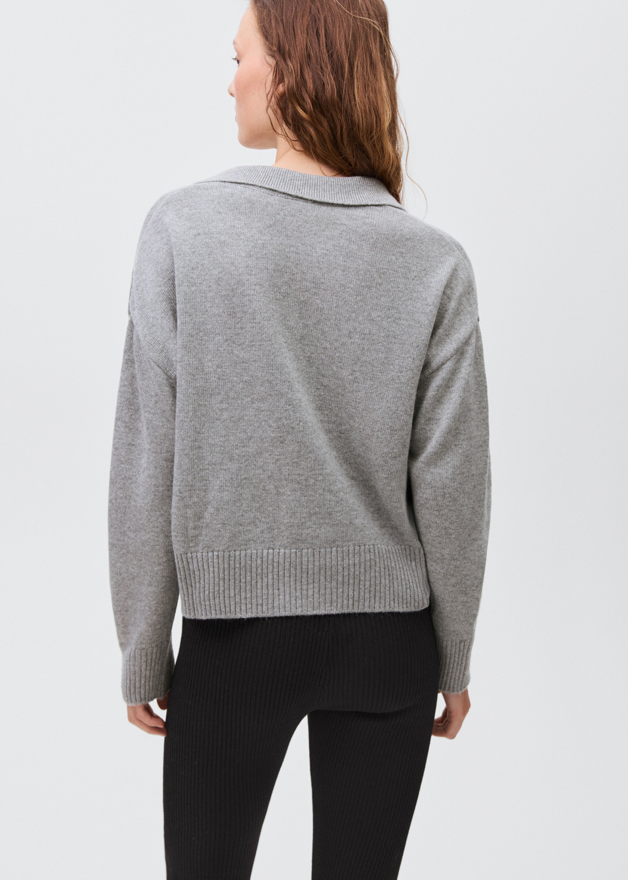 Knitted polo-neck sweater - Reverse of the article, Light Heather Grey. Ref: 17005856-00.