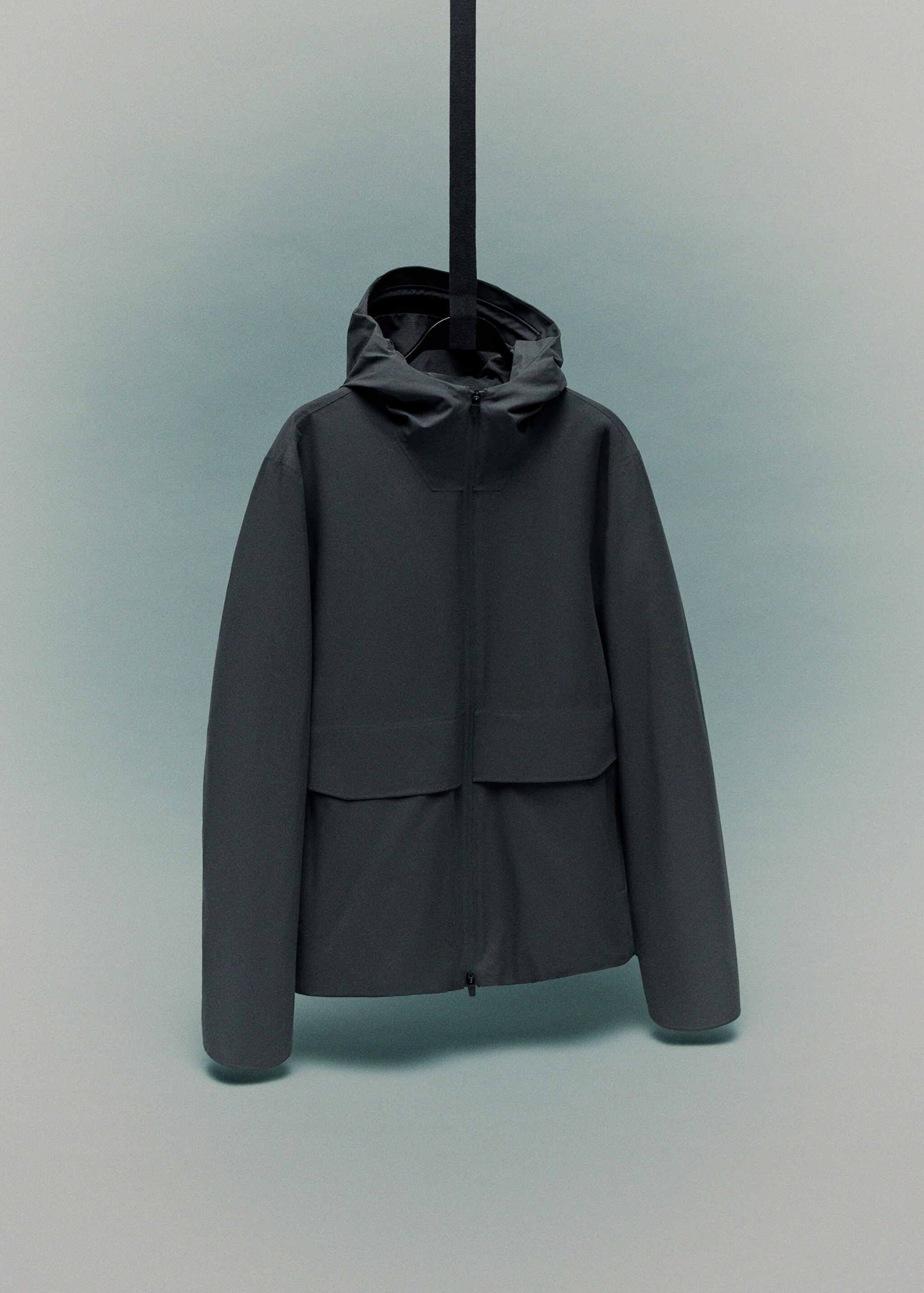Water-repellent hooded jacket - Details of the article 9, Dark Green. Ref: 17005971-00.
