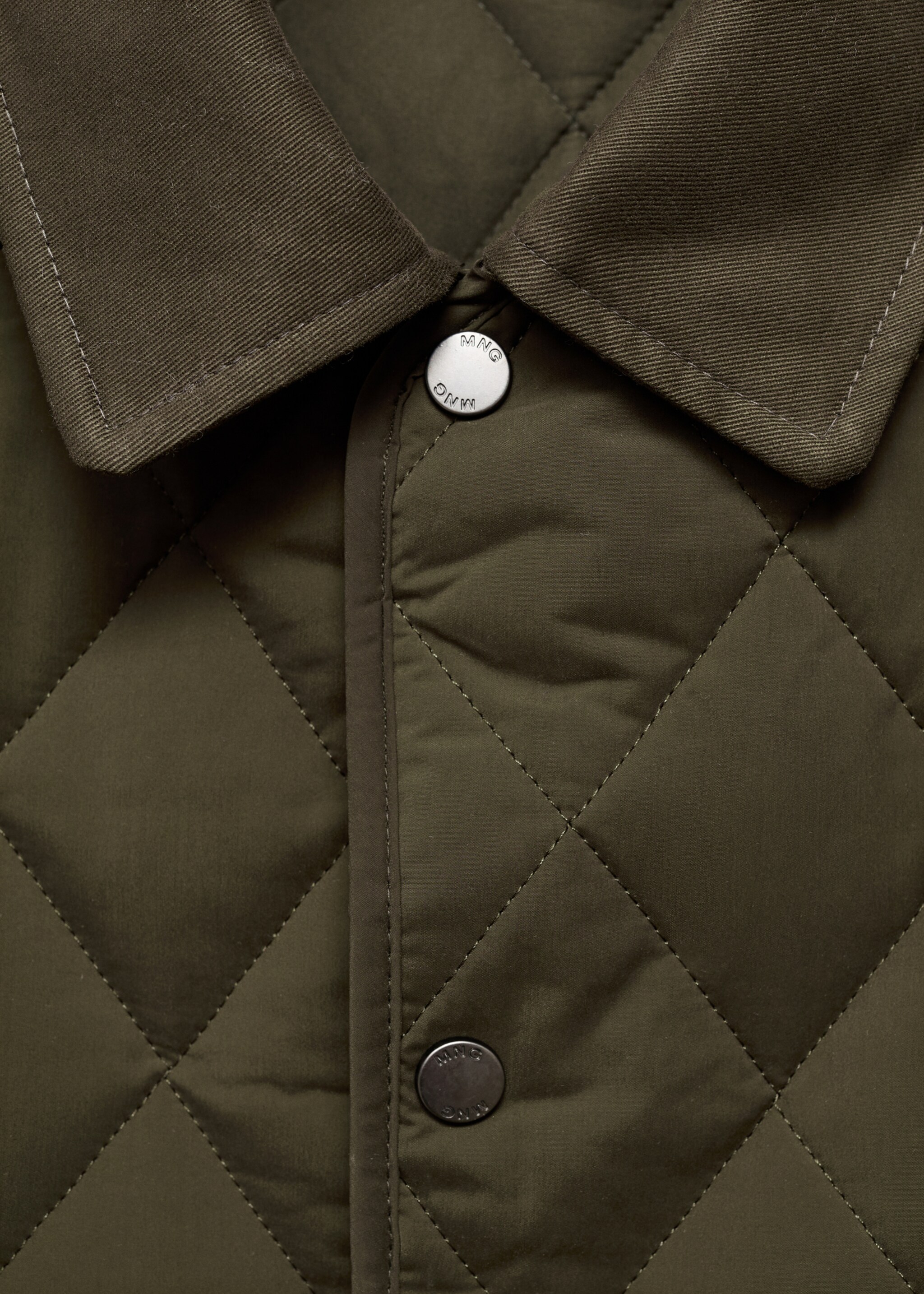 Quilted water repellent jacket - Details of the article 8, Olive Green. Ref: 17005972-00.