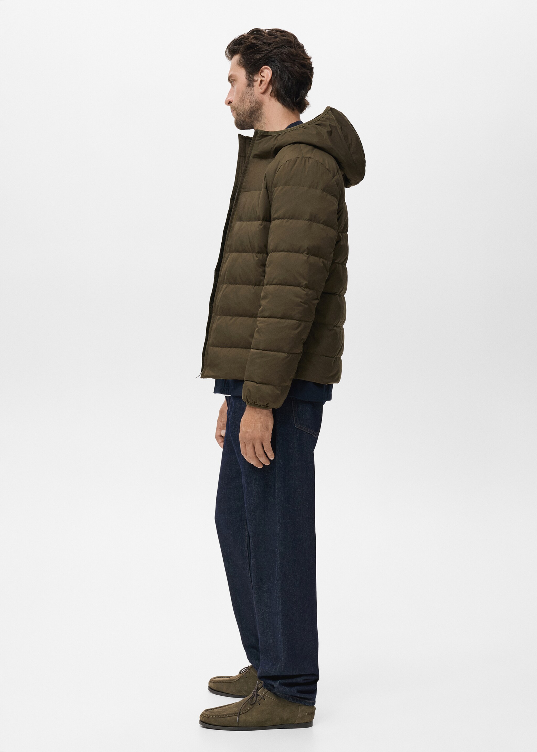 Quilted jacket with down and feather filling - Details of the article 2, Olive Green. Ref: 17005974-00.