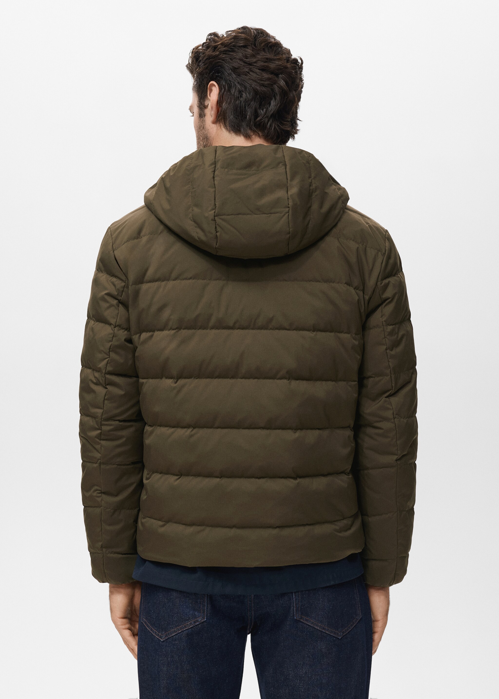 Quilted jacket with down and feather filling - Reverse of the article, Olive Green. Ref: 17005974-00.