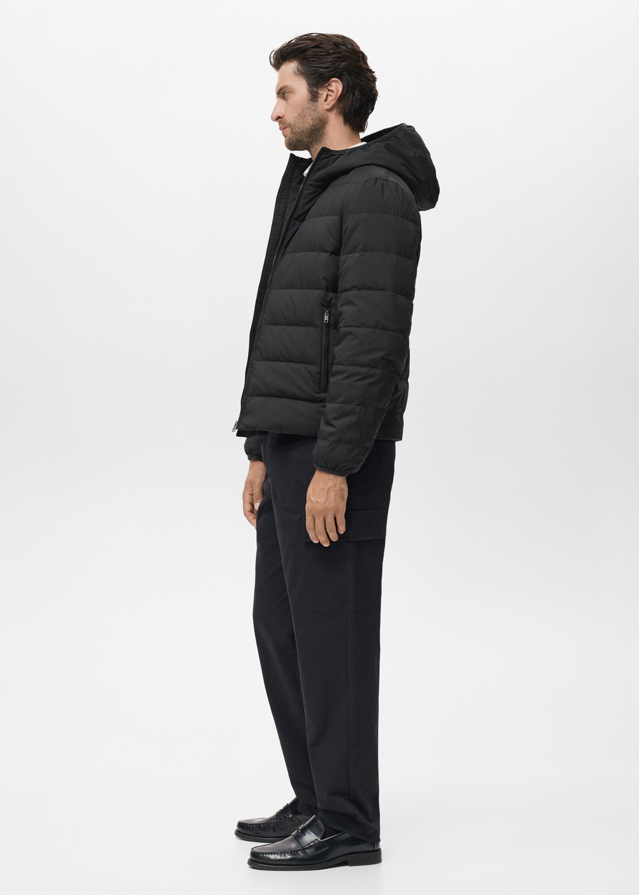 Quilted jacket with down and feather filling - Details of the article 2, Black. Ref: 17005974-00.