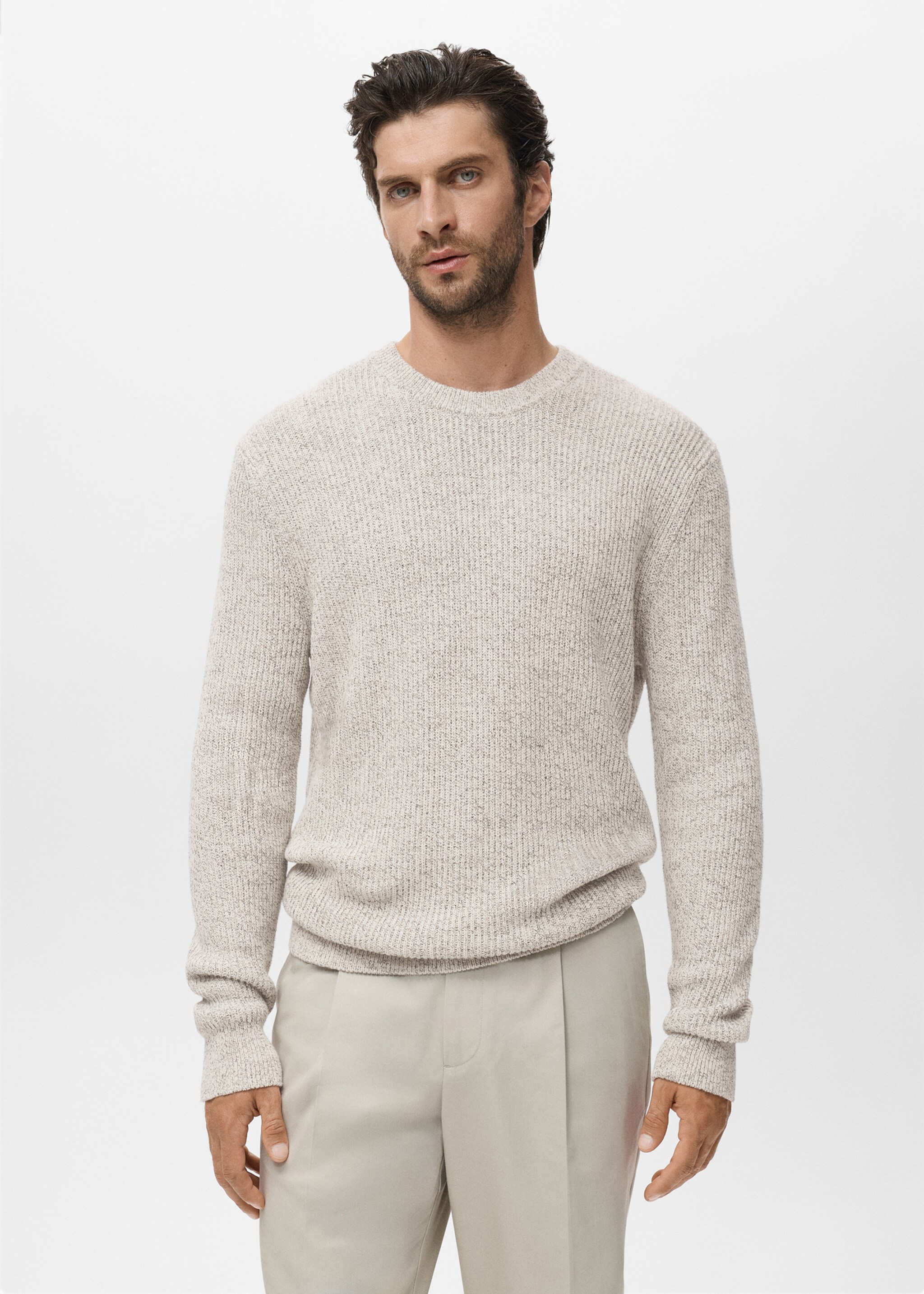 Pull-over 100 % coton maille - Plan moyen, Blanc cassé. Ref: 17005978-00.