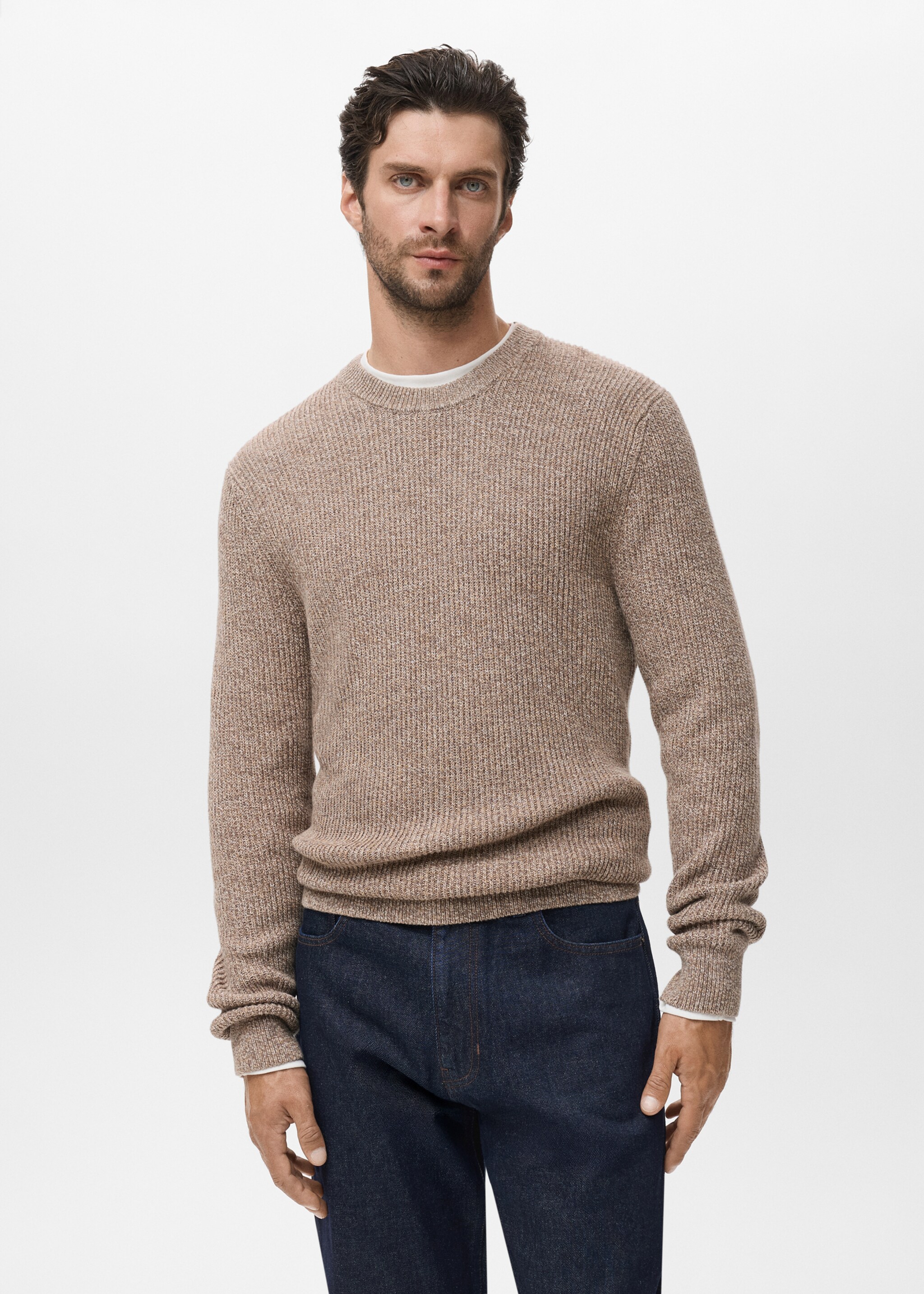 Pull-over 100 % coton maille - Plan moyen, Beige. Ref: 17005978-00.