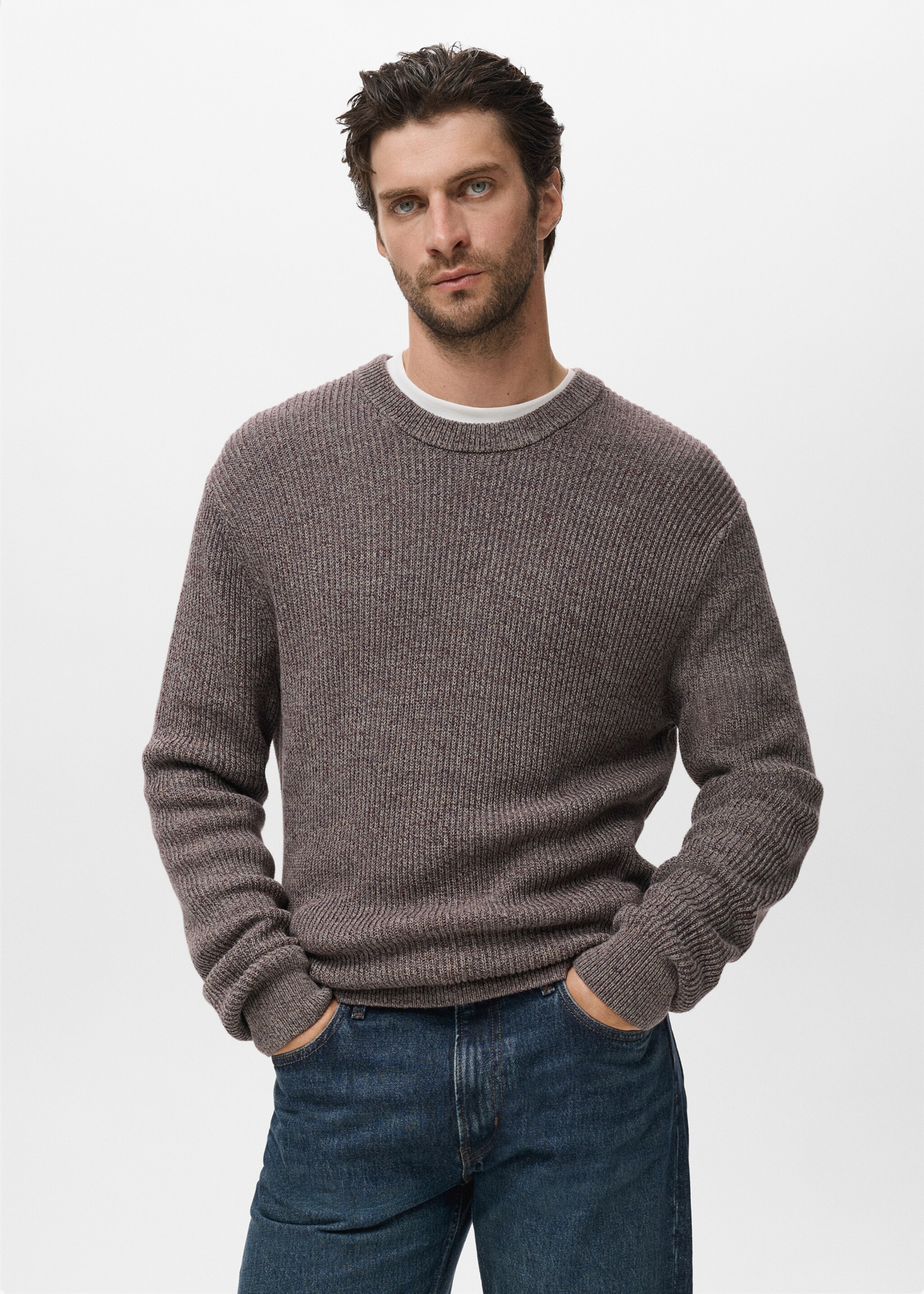Pull-over 100 % coton maille - Plan moyen, Lie de vin. Ref: 17005978-00.