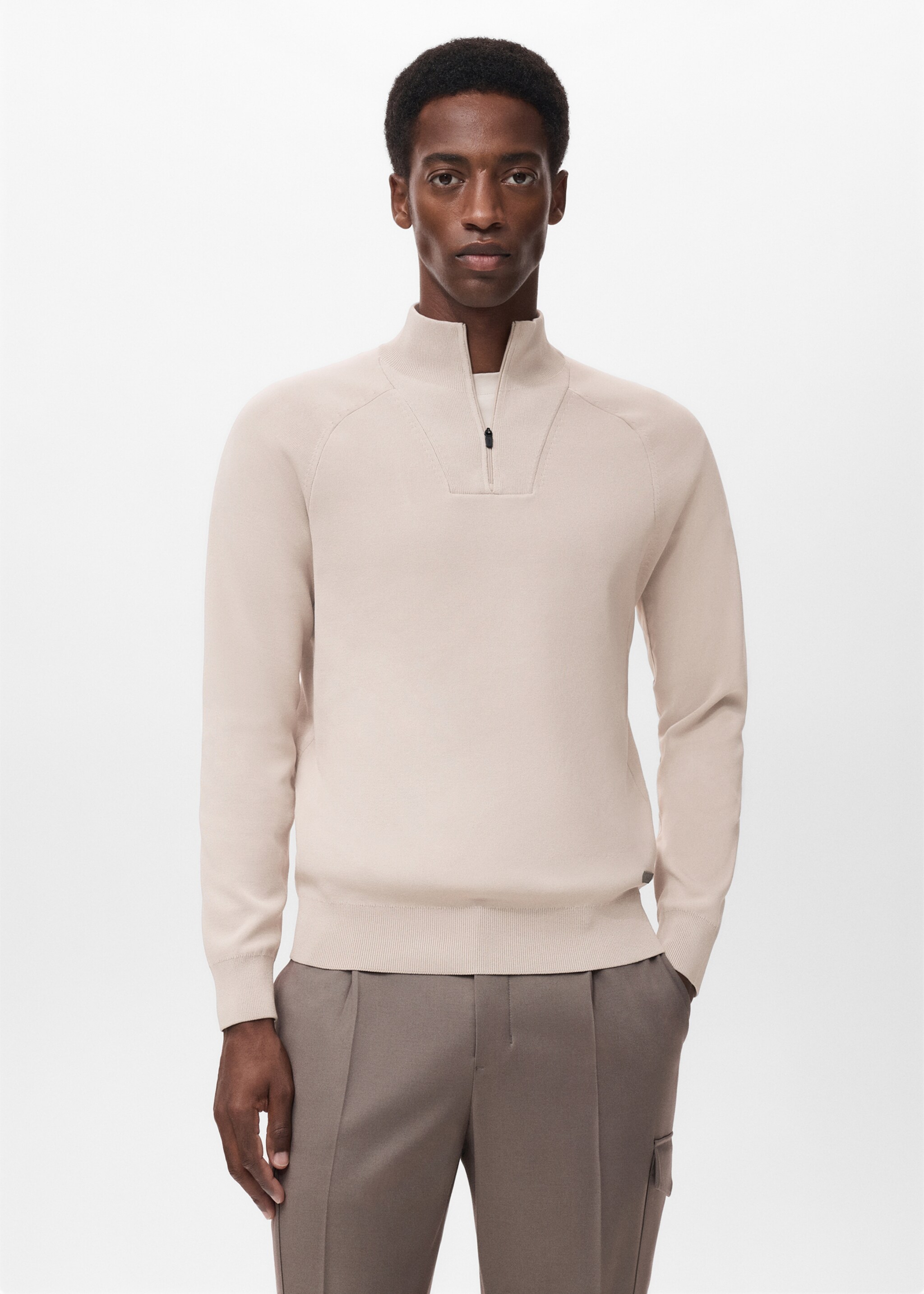 Breathable zip-neck sweater - Medium plane, Ivory White. Ref: 17005979-00.
