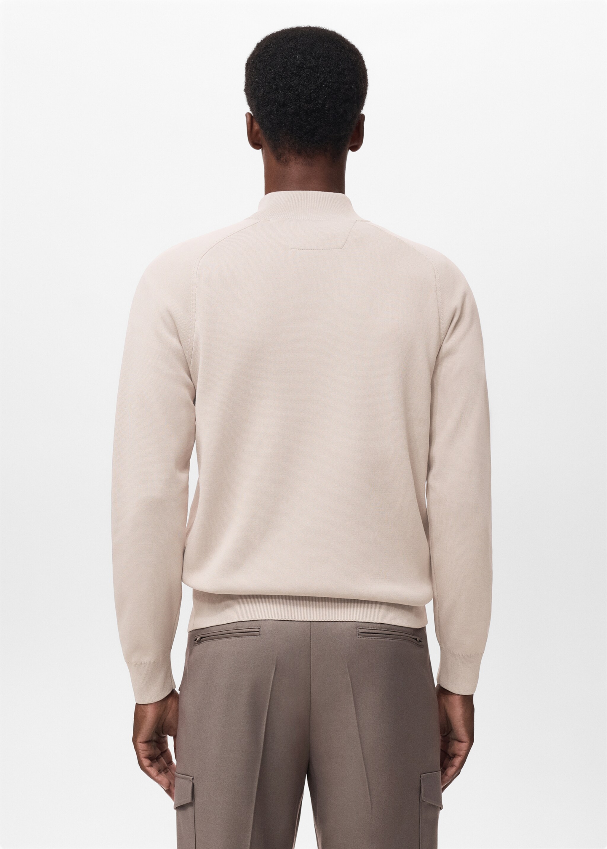 Breathable zip-neck sweater - Reverse of the article, Ivory White. Ref: 17005979-00.