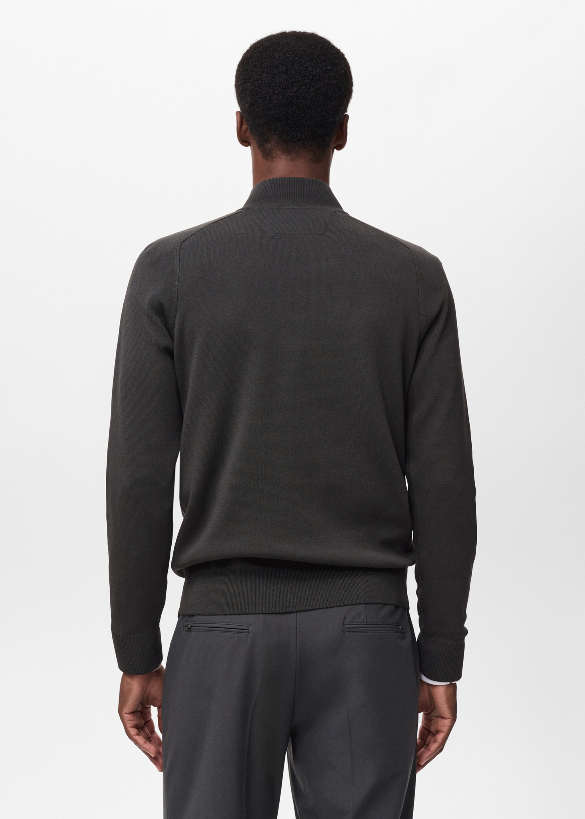 Breathable zip-neck sweater - Reverse of the article, Dark Green. Ref: 17005979-00.