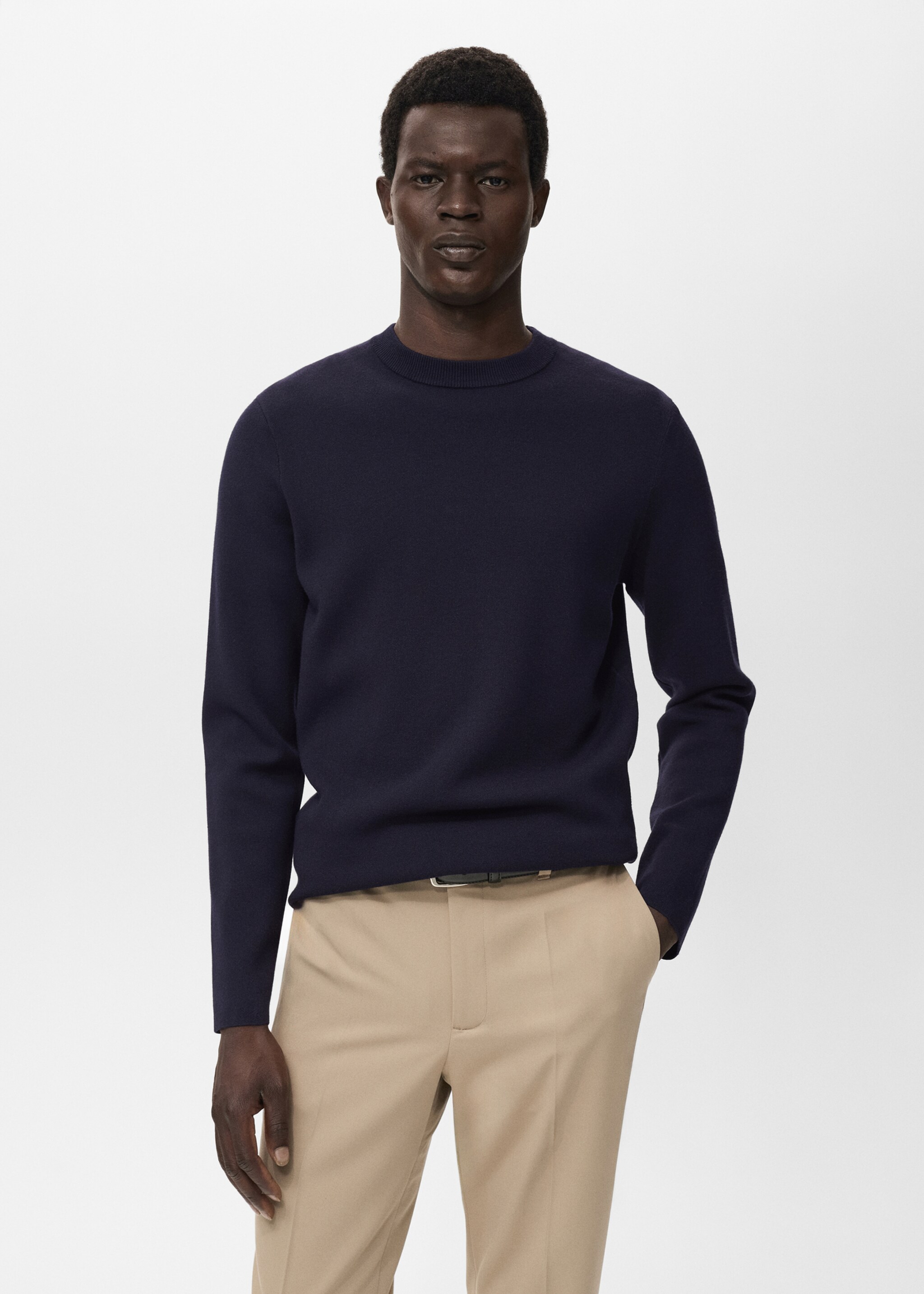Medium-knit regular-fit sweater - Medium plane, Navy. Ref: 17005981-00.