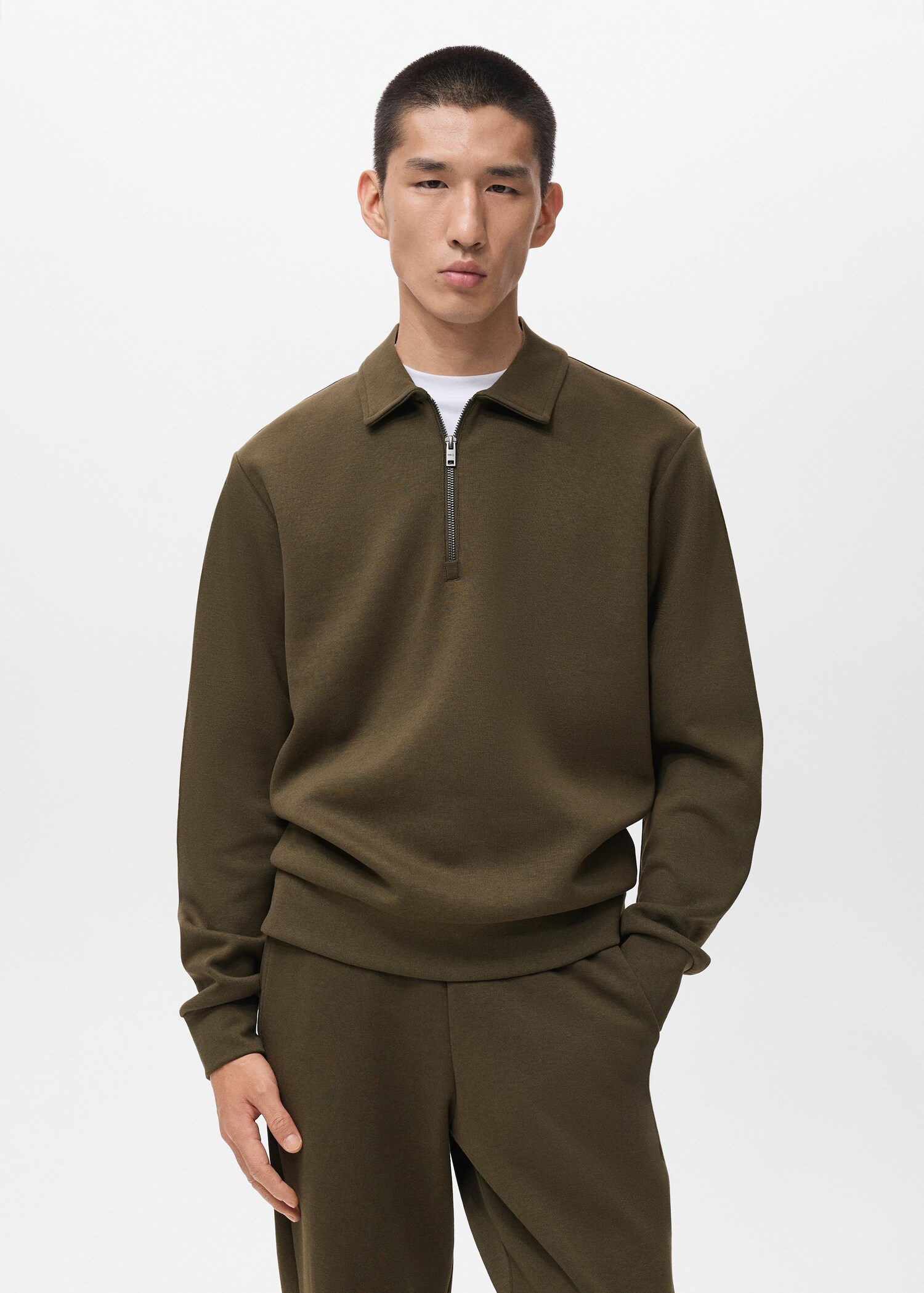 Regular-fit zip-neck sweatshirt - Medium plane