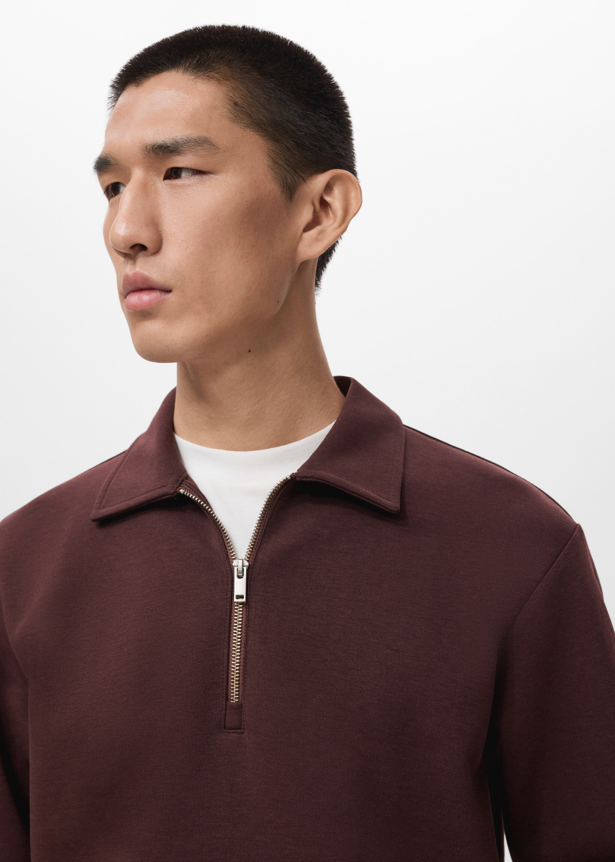 Regular-fit zip-neck sweatshirt - Details of the article 1, Wine. Ref: 17005982-00.