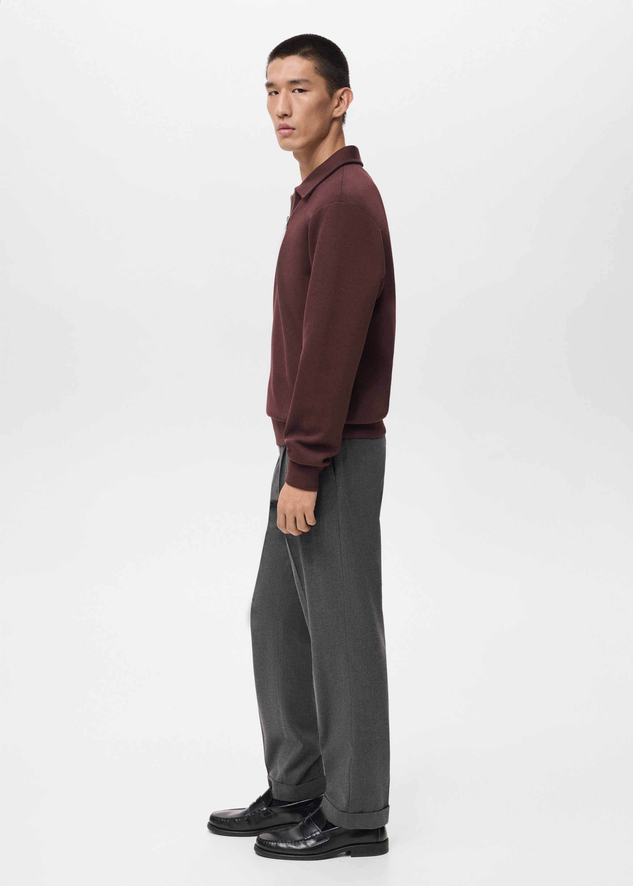 Regular-fit zip-neck sweatshirt - Details of the article 2, Wine. Ref: 17005982-00.