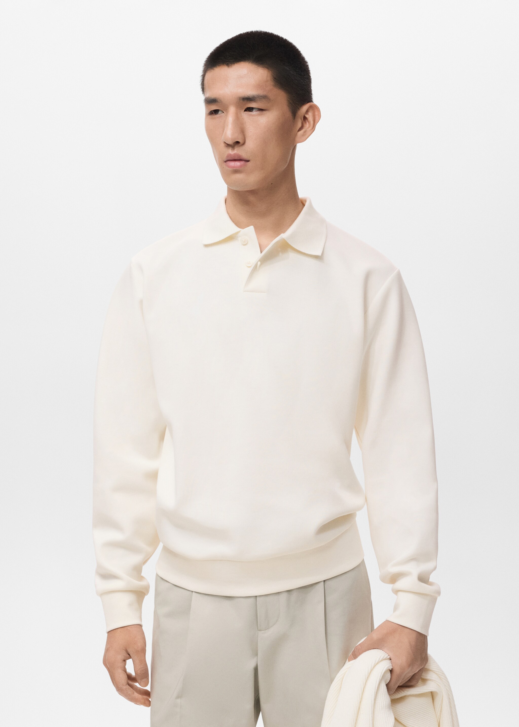 Regular-fit polo sweatshirt - Medium plane, White. Ref: 17005984-00.