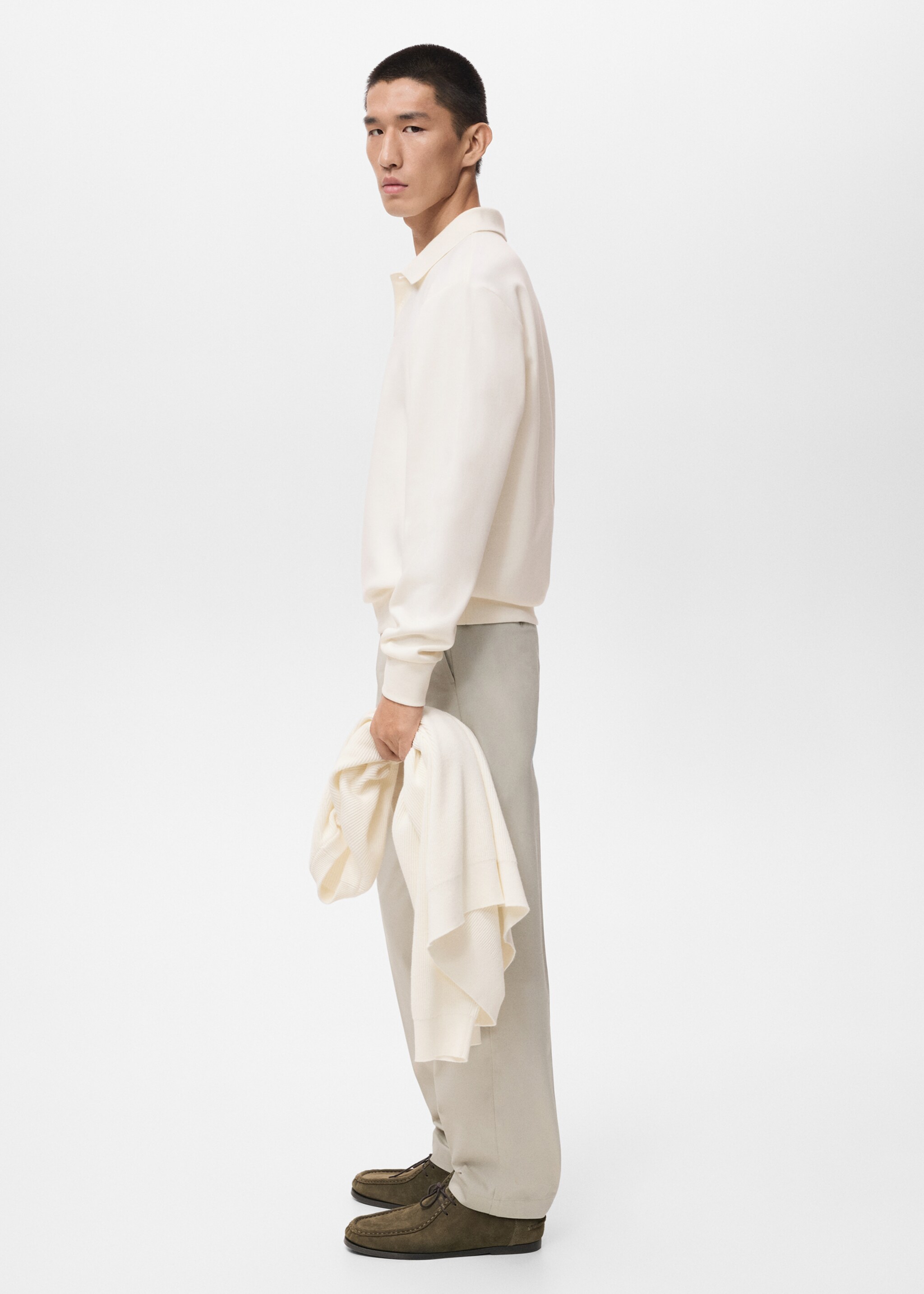 Regular-fit polo sweatshirt - Details of the article 2, White. Ref: 17005984-00.