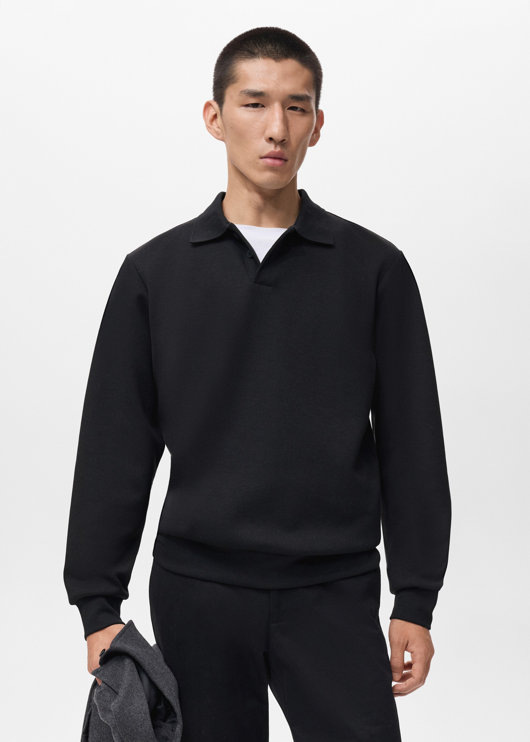 Regular-fit polo sweatshirt - Medium plane, Black. Ref: 17005984-00.
