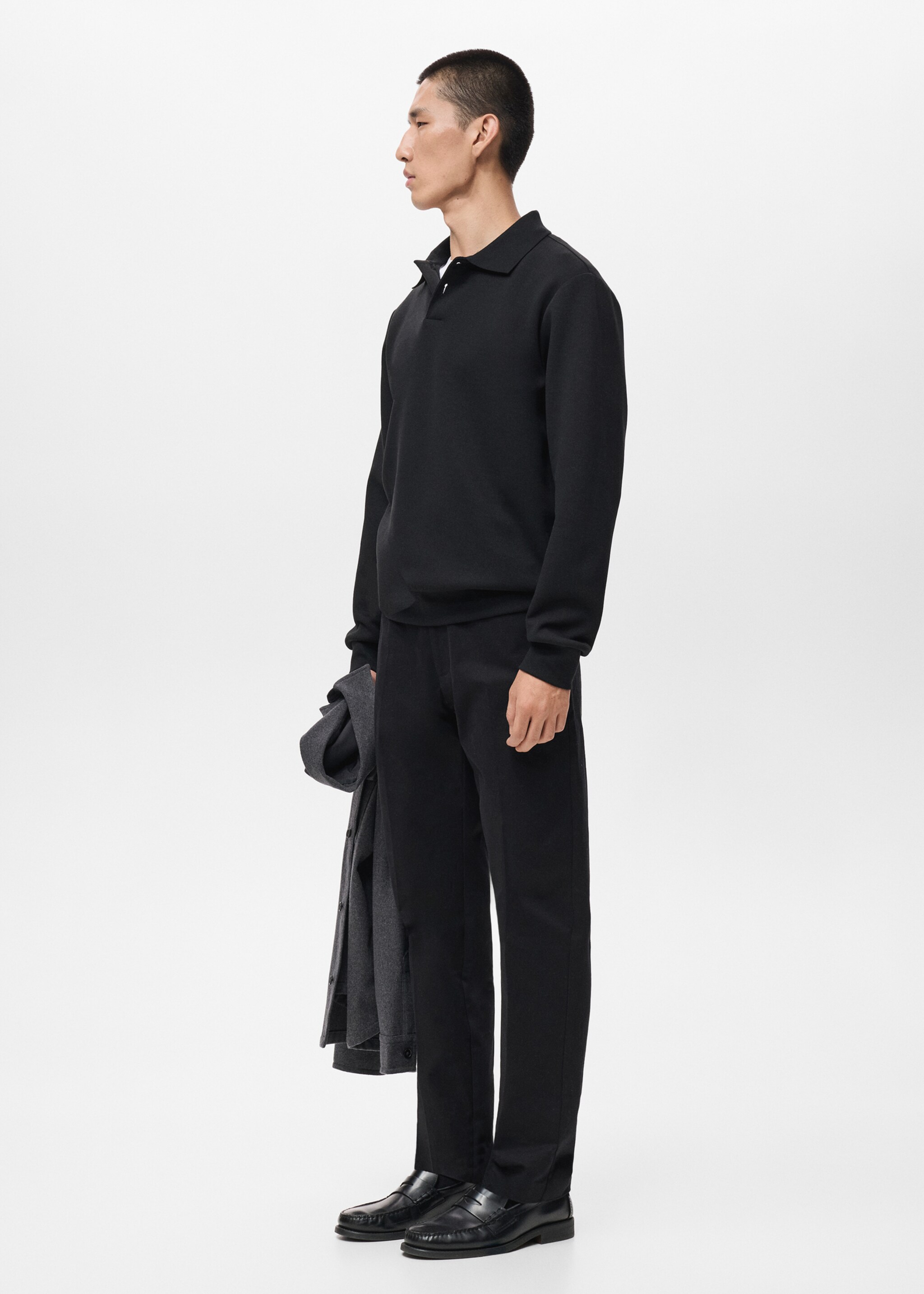 Regular-fit polo sweatshirt - Details of the article 2, Black. Ref: 17005984-00.