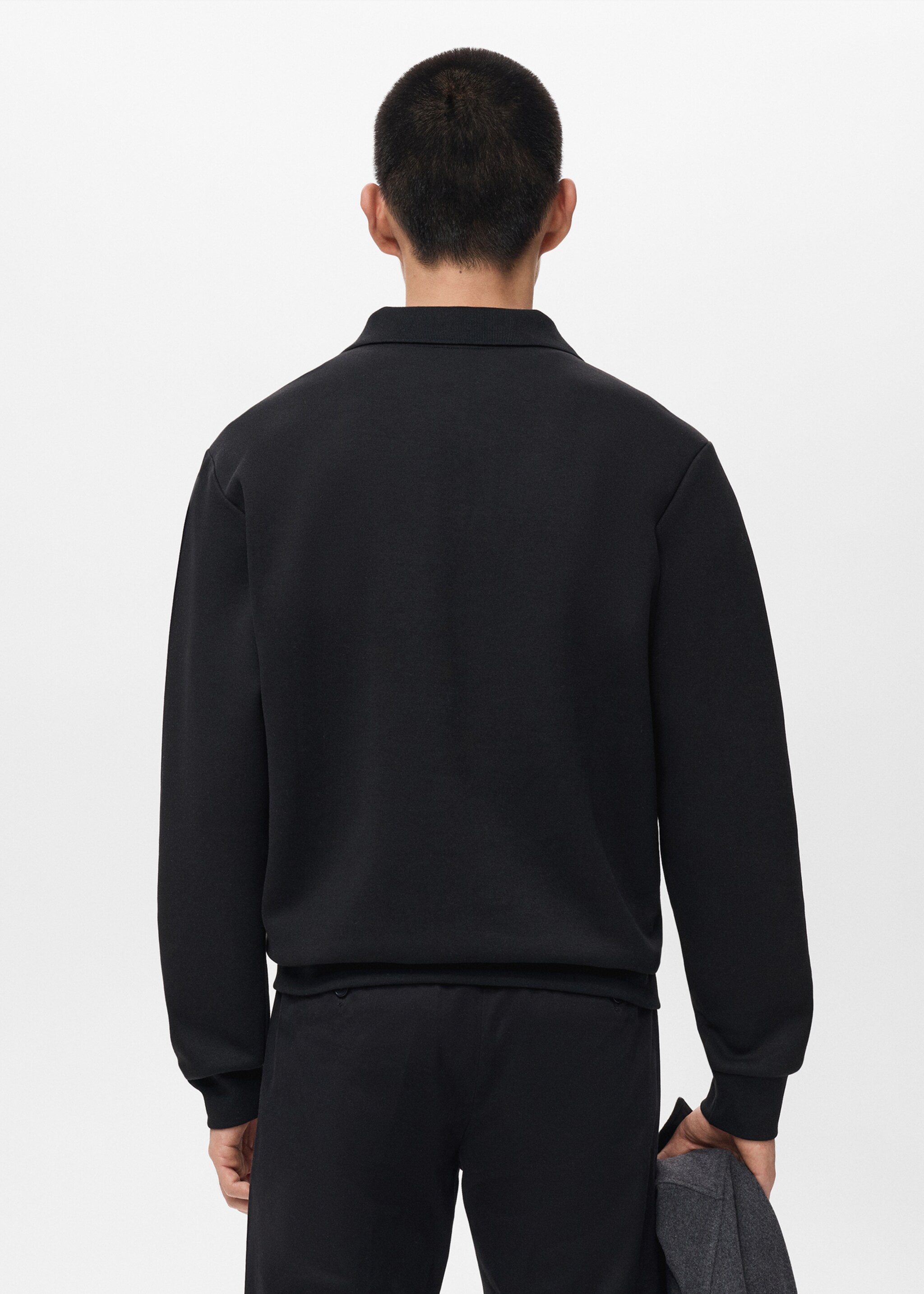 Regular-fit polo sweatshirt - Reverse of the article, Black. Ref: 17005984-00.