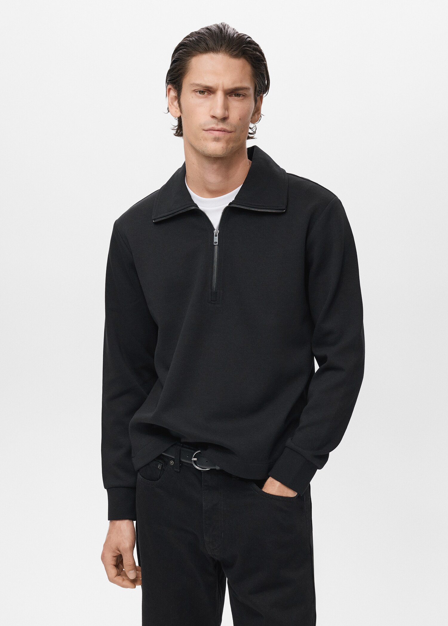 Sudadera algodón cuello cremallera - Plano medio