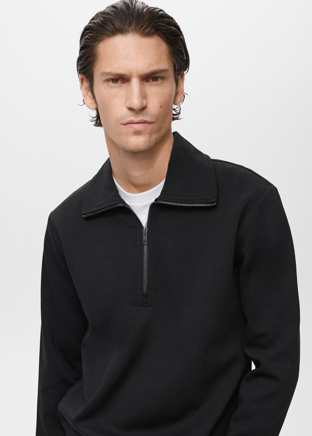 Cotton sweatshirt with zipper neck