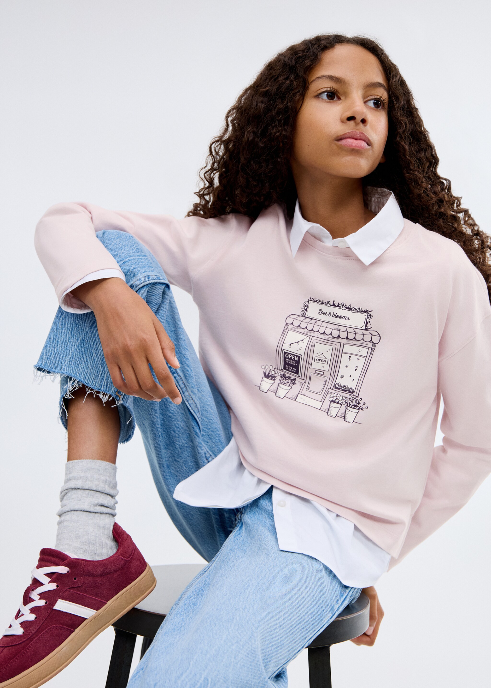 T-shirt manches longues imprimé - Plan moyen, Violet clair/pastel. Ref: 17006346-00.