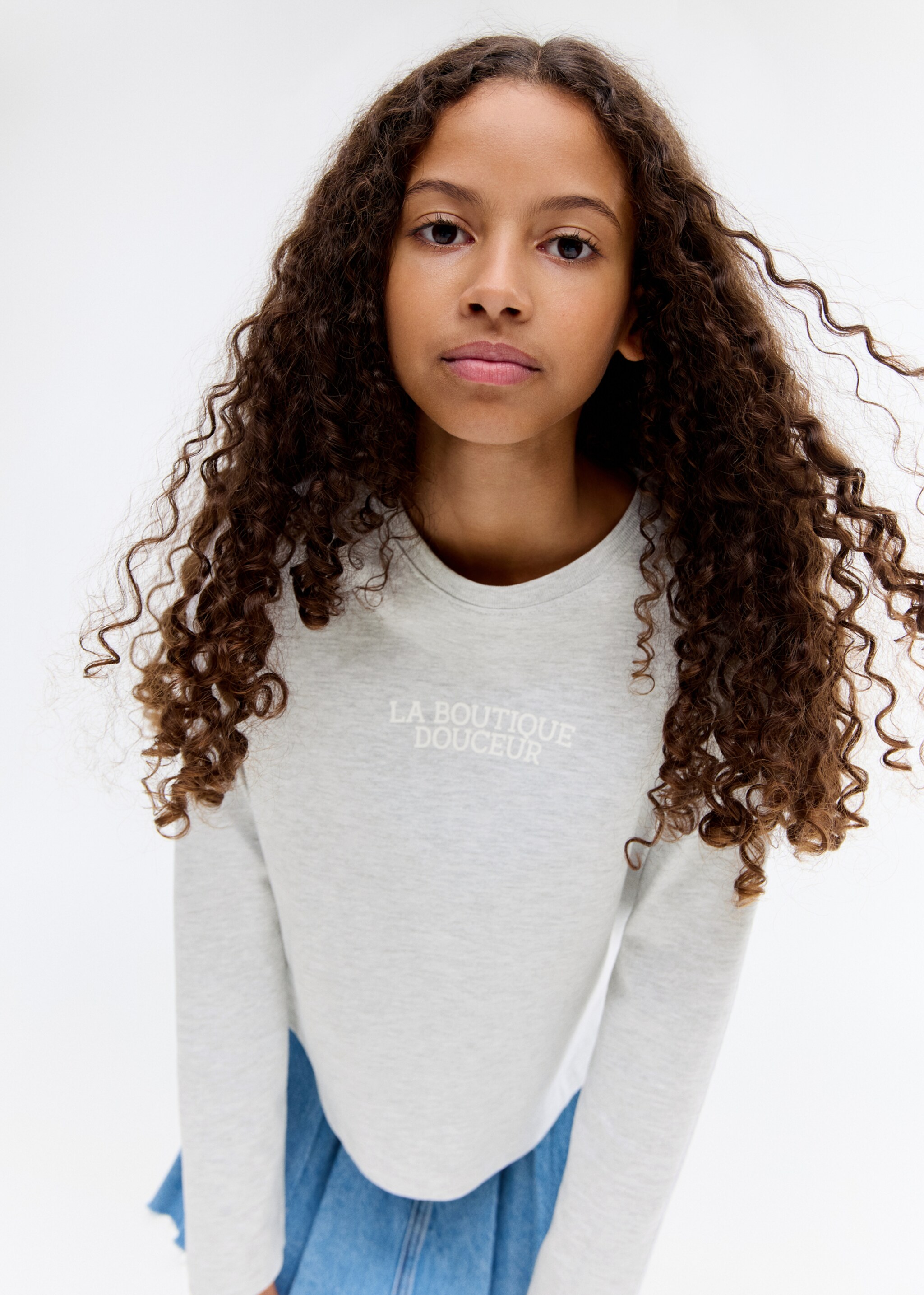 T-shirt manches longues imprimé - Plan moyen, Gris chiné clair. Ref: 17006346-00.