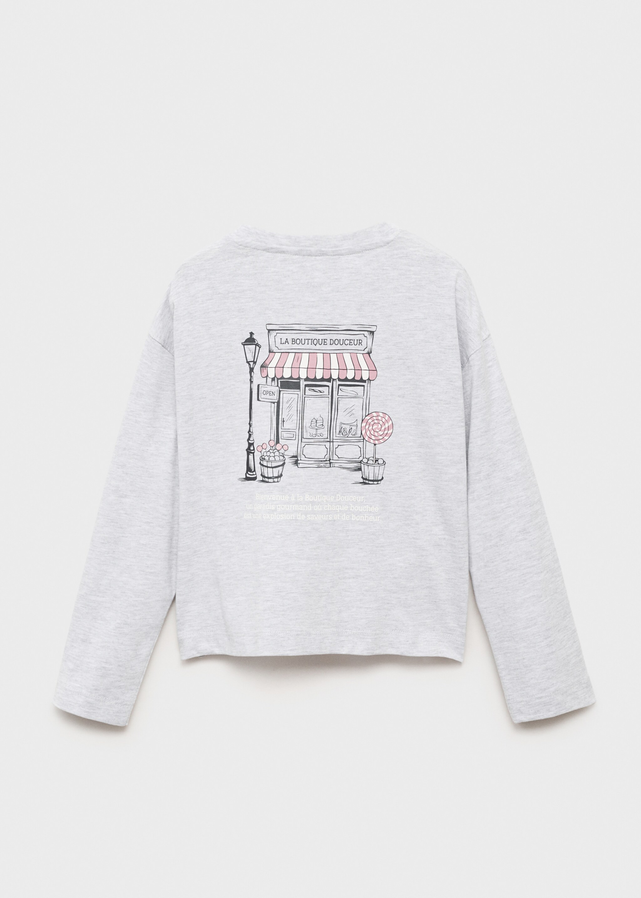 T-shirt manches longues imprimé - Verso de l’article, Gris chiné clair. Ref: 17006346-00.