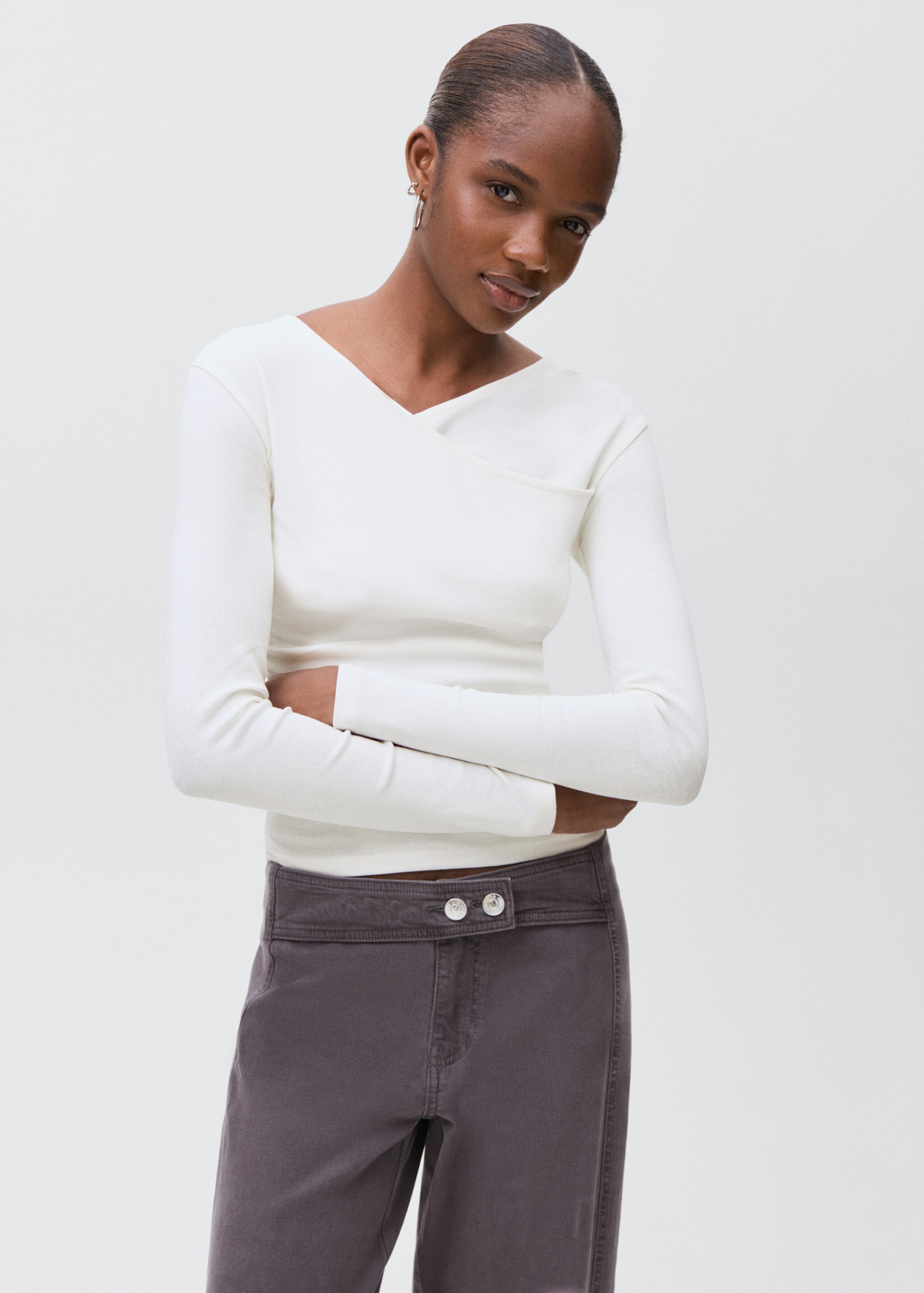 Gathered cotton t-shirt - Medium plane, Off White. Ref: 17006352-00.