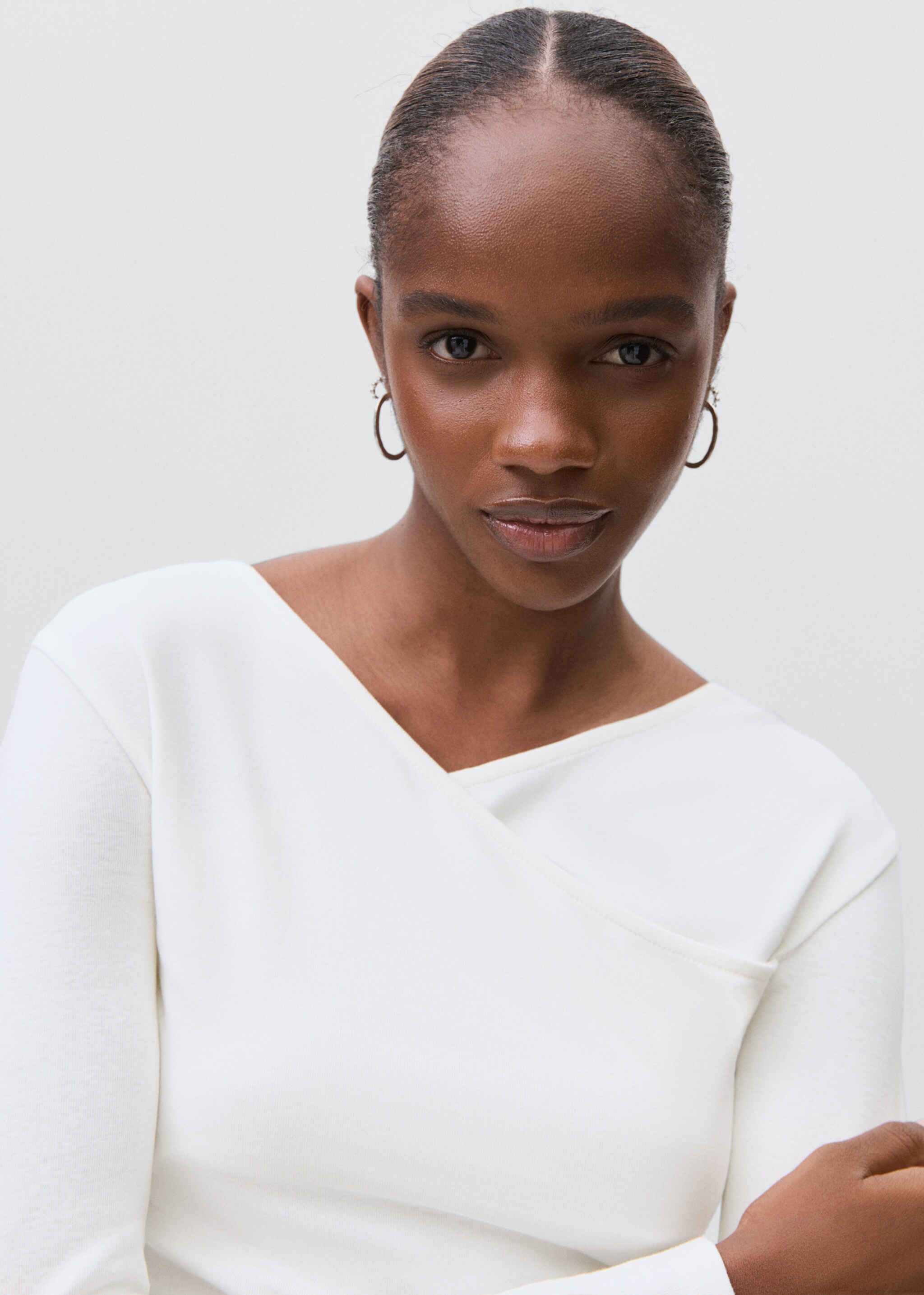 Gathered cotton t-shirt - Details of the article 1, Off White. Ref: 17006352-00.