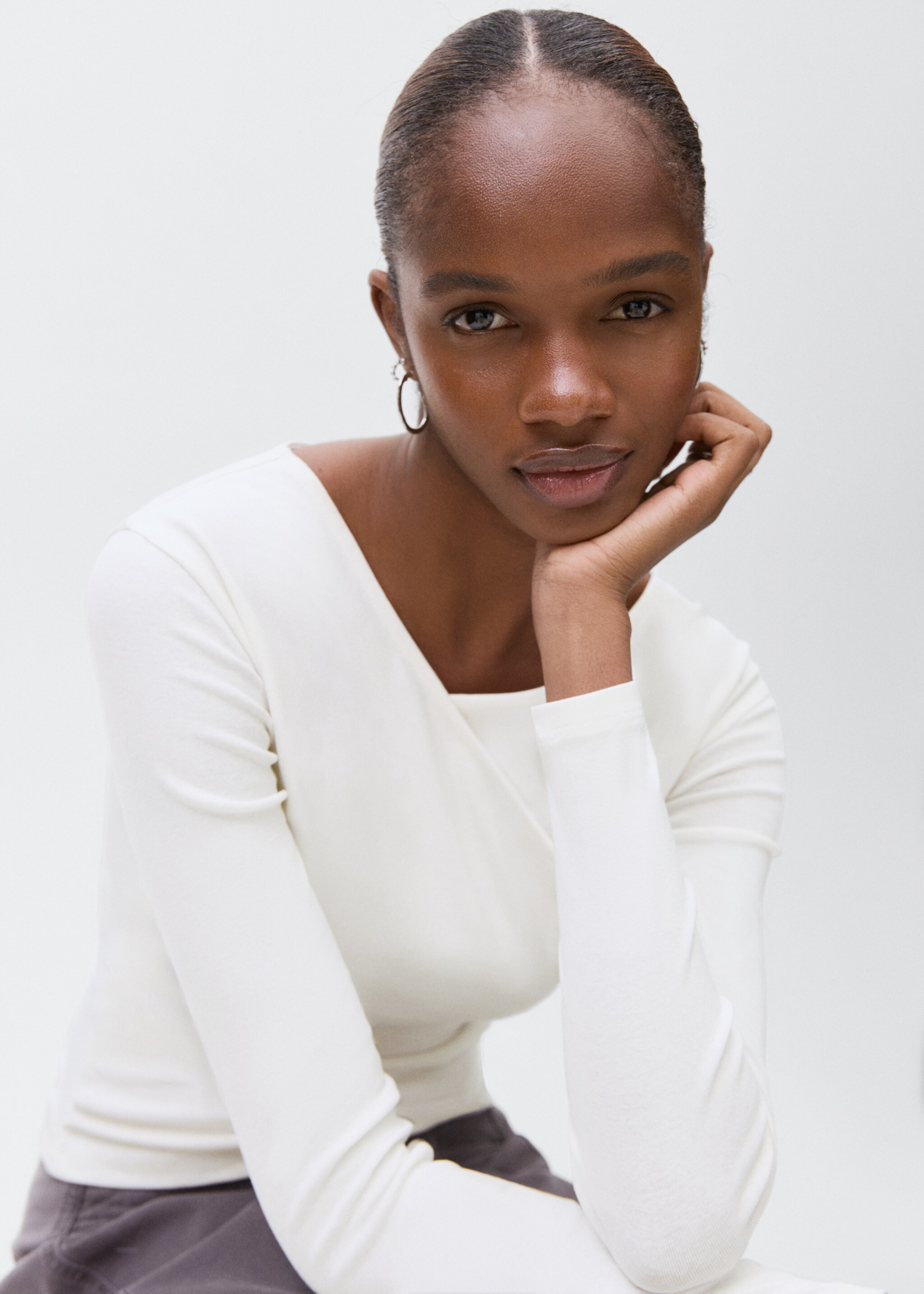 Gathered cotton t-shirt - Details of the article 2, Off White. Ref: 17006352-00.