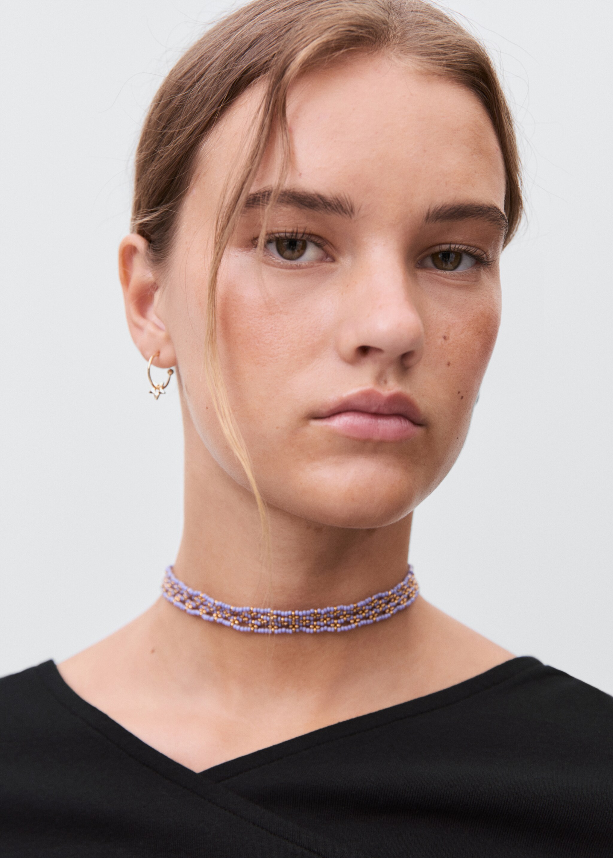 Gathered cotton t-shirt - Details of the article 1, Black. Ref: 17006352-00.