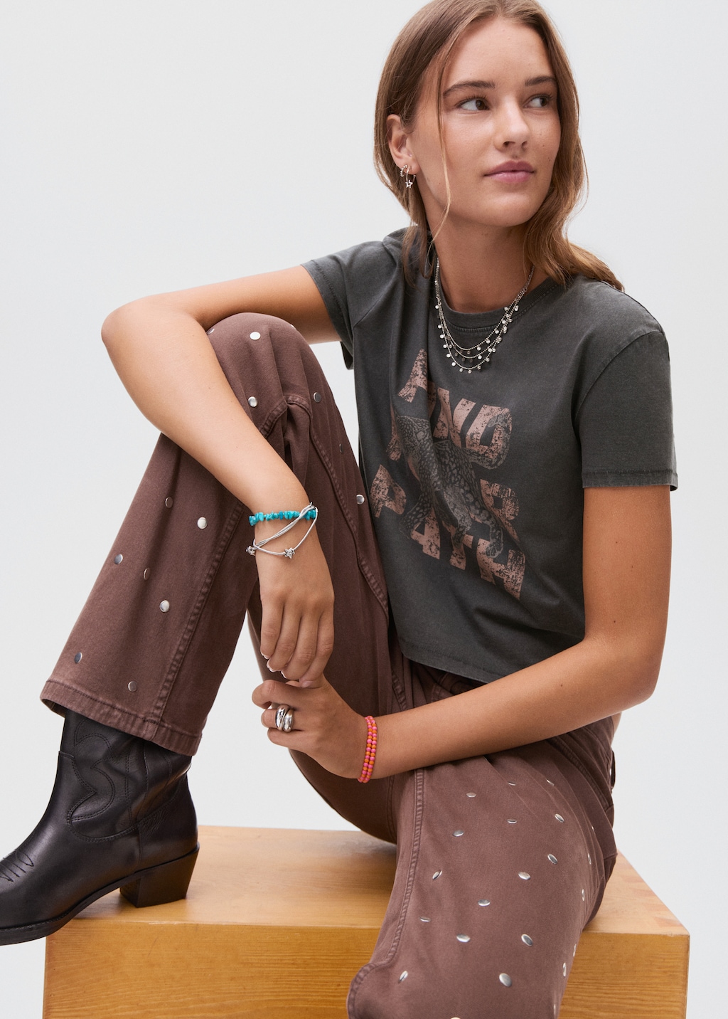 Printed cotton-blend t-shirt