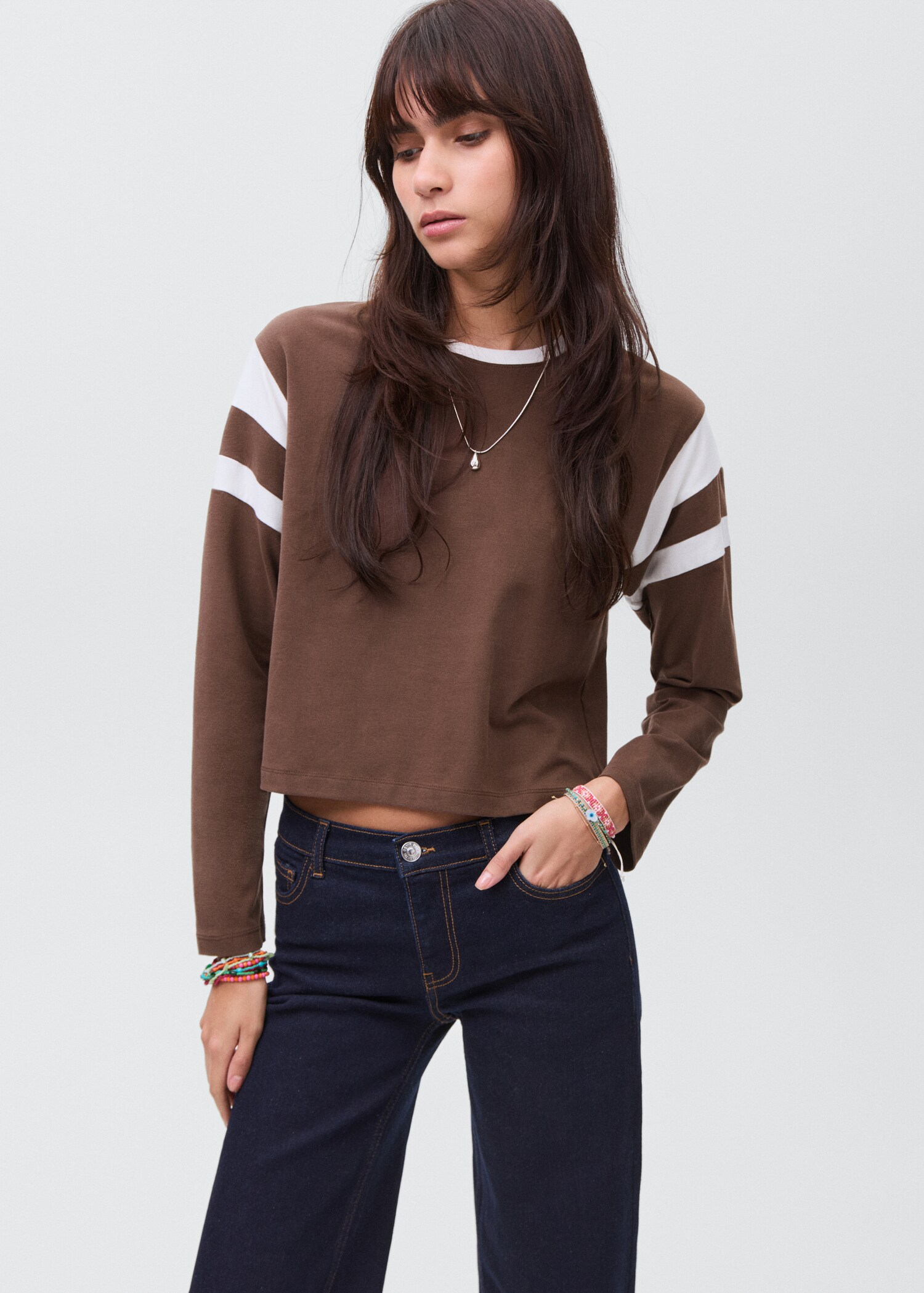 Contrasting collar cotton t-shirt - Medium plane
