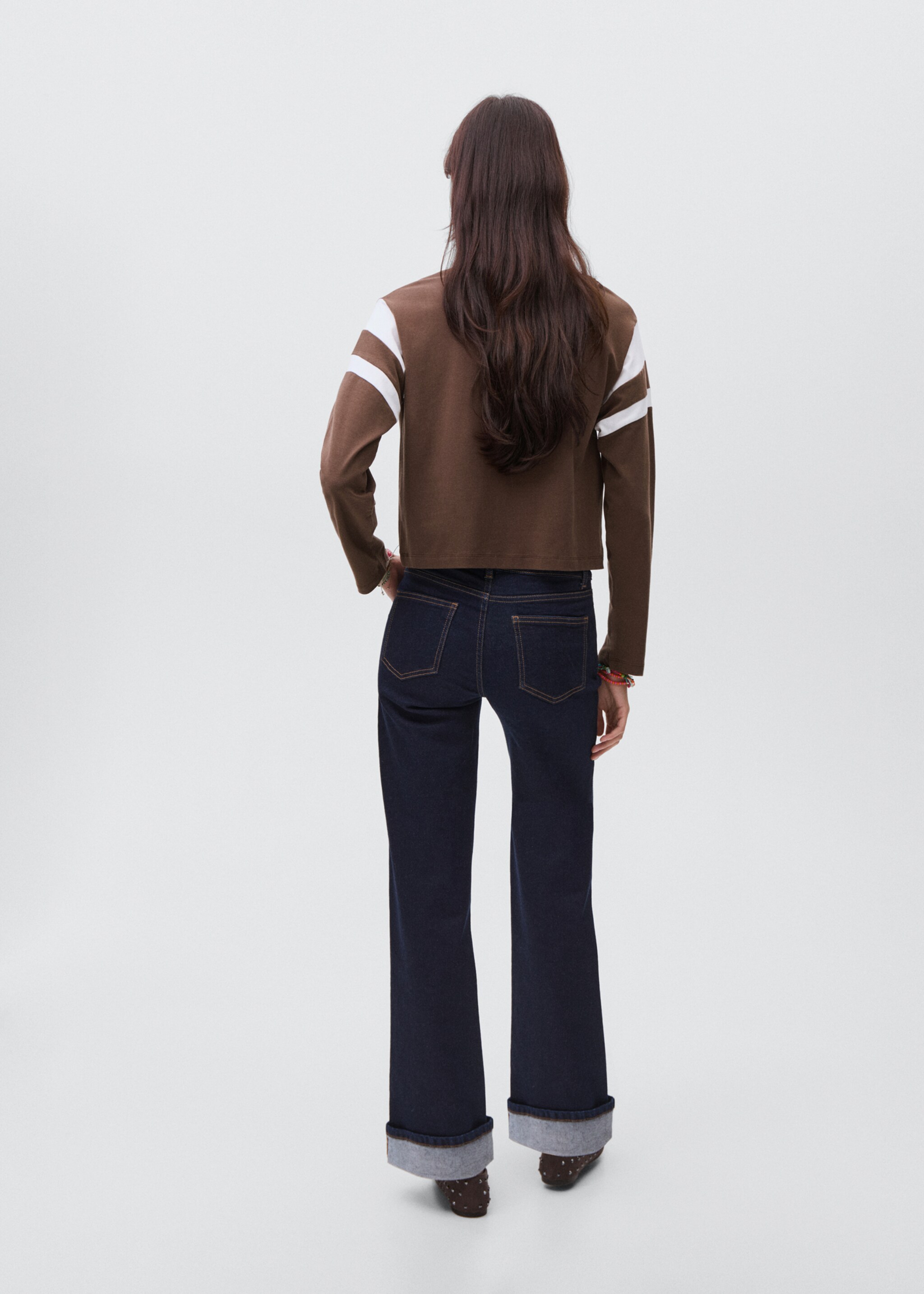 Contrasting collar cotton t-shirt - Reverse of the article, Brown. Ref: 17006357-00.