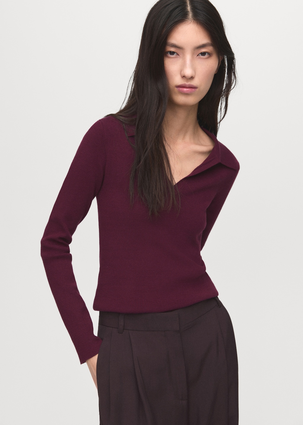 Long-sleeved polo-neck sweater
